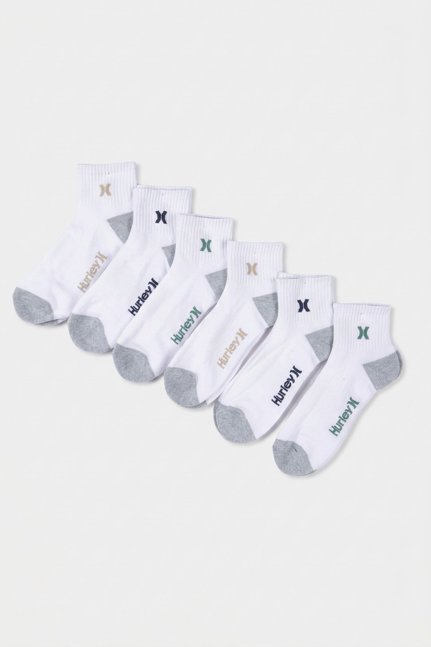 6PK MENS 1/2 TERRY QTR CREW WHITE / GREY 2