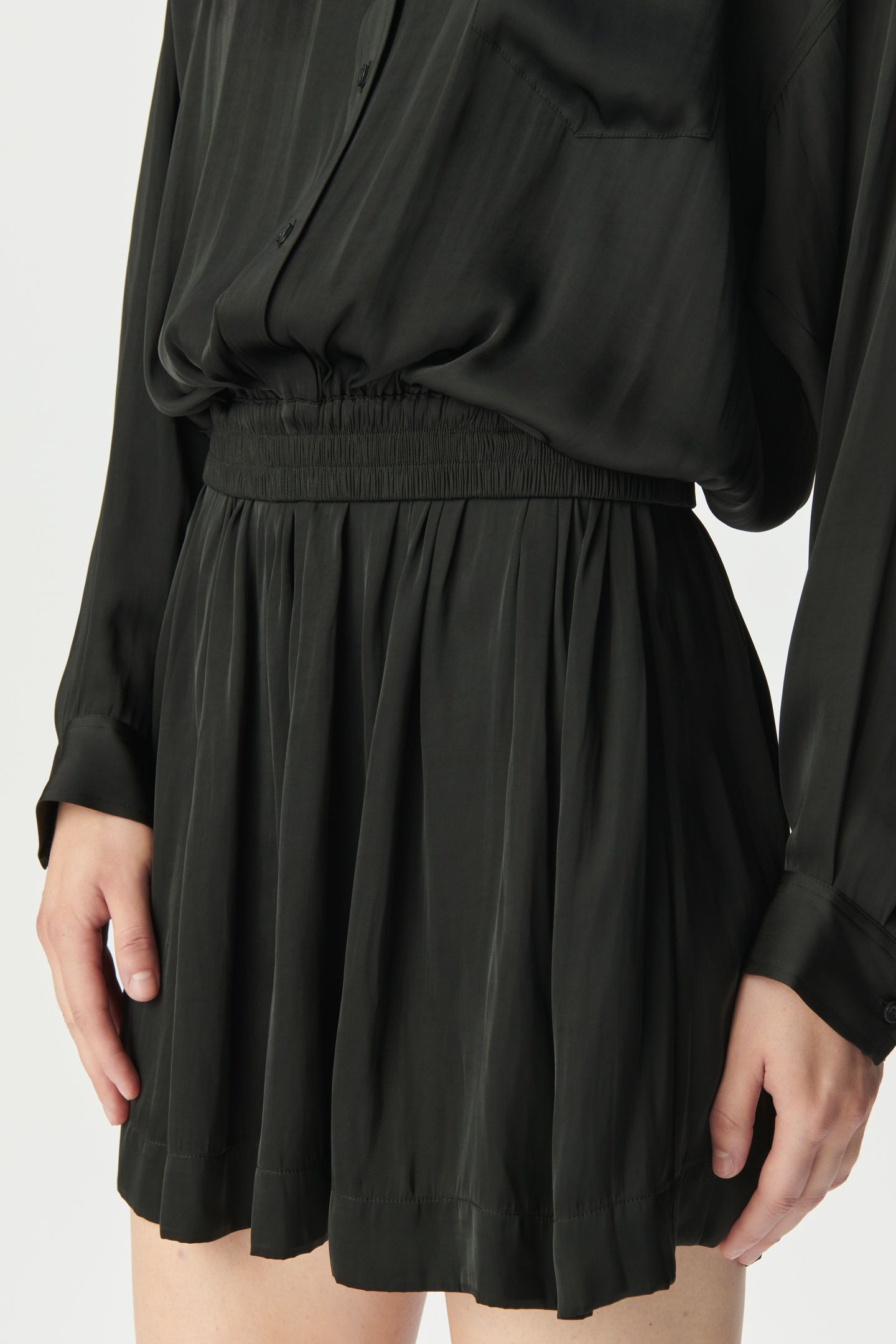 BLACK SATIN TROMPE-L'OEIL SHIRT DRESS 5