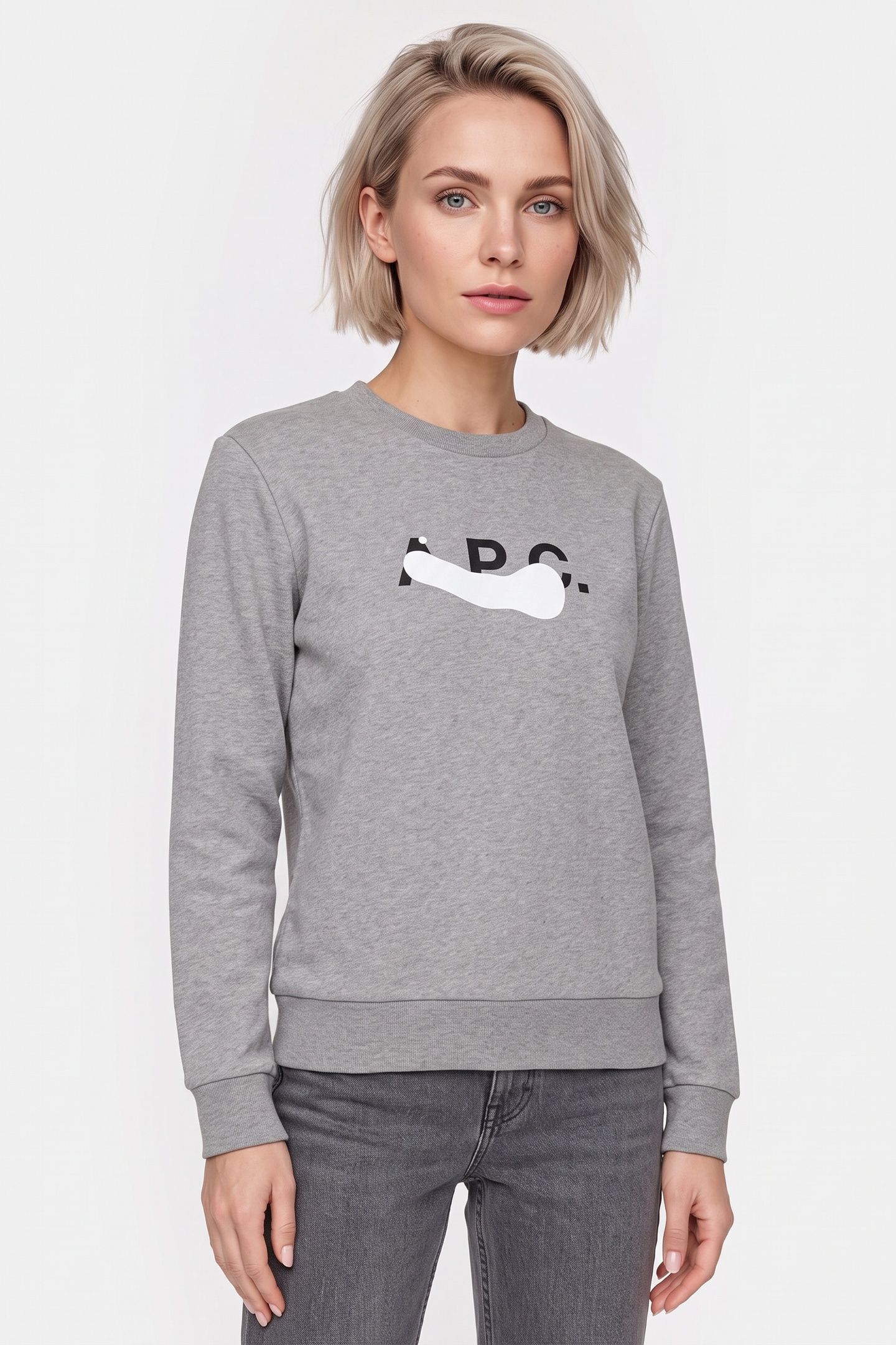 UNISEX SWEATSHIRT LONG SLEEVE STAIN WHITE HEATHERED GREY 2