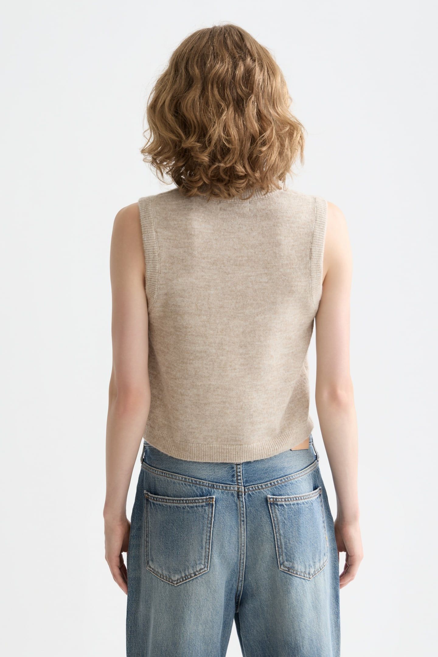 EMBROIDERED CREW NECK KNITTED TANK OATMEAL MELANGE 2