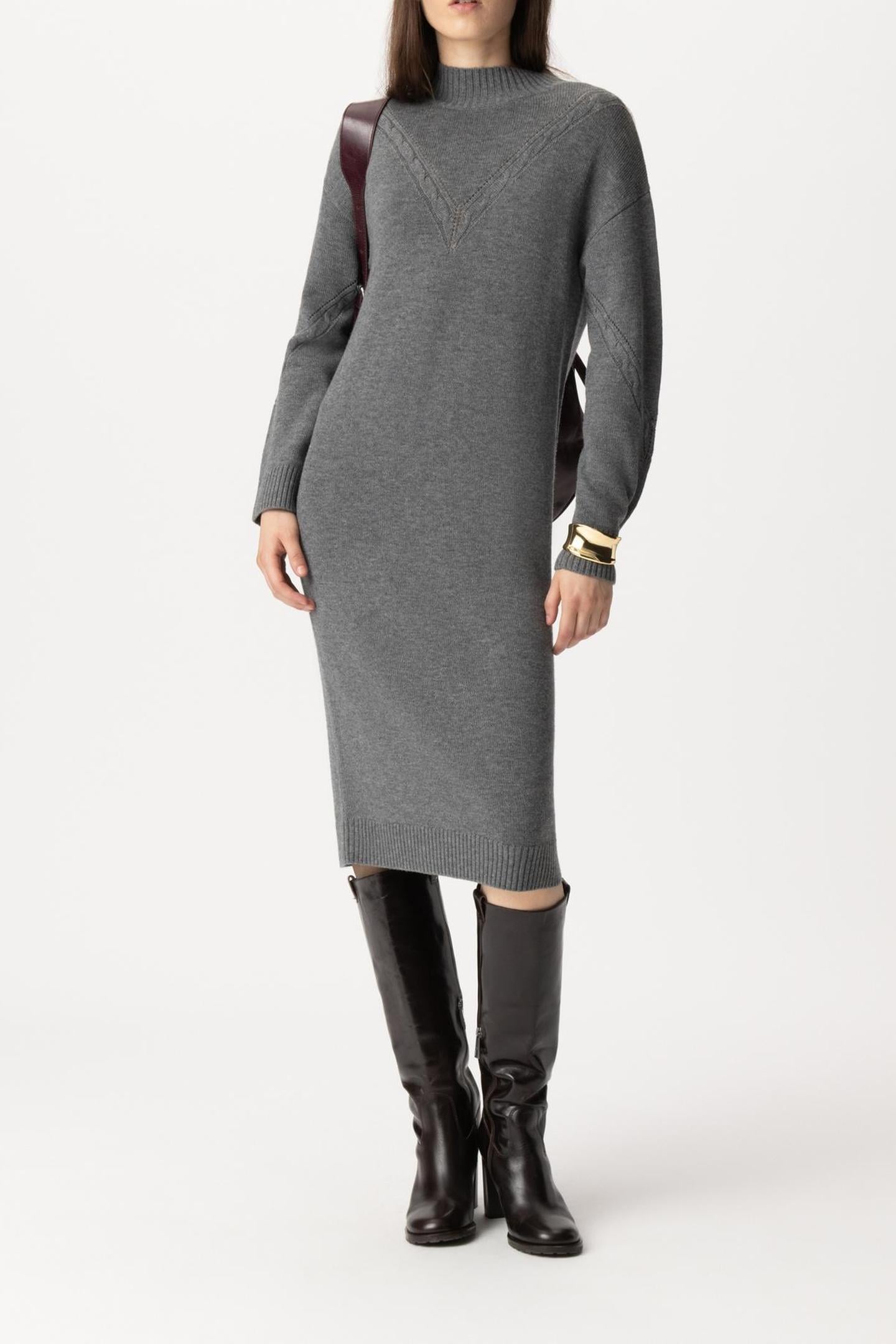 BEIGE SWEATER DRESS WITH PLACED CABLE KNIT 1