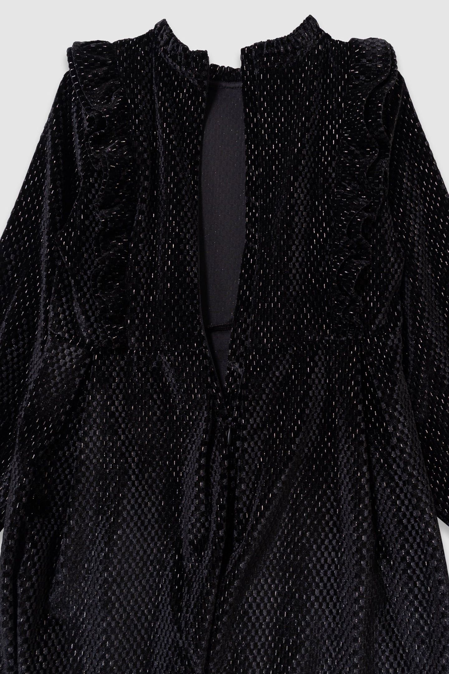 GIRL'S BLACK VELVET DRESS WITH RUFFLE DETAIL 4