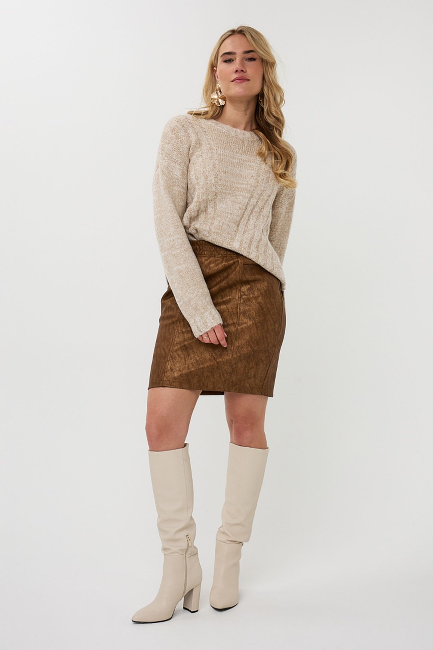 SWEATER V-NECK LUREX SAND 2