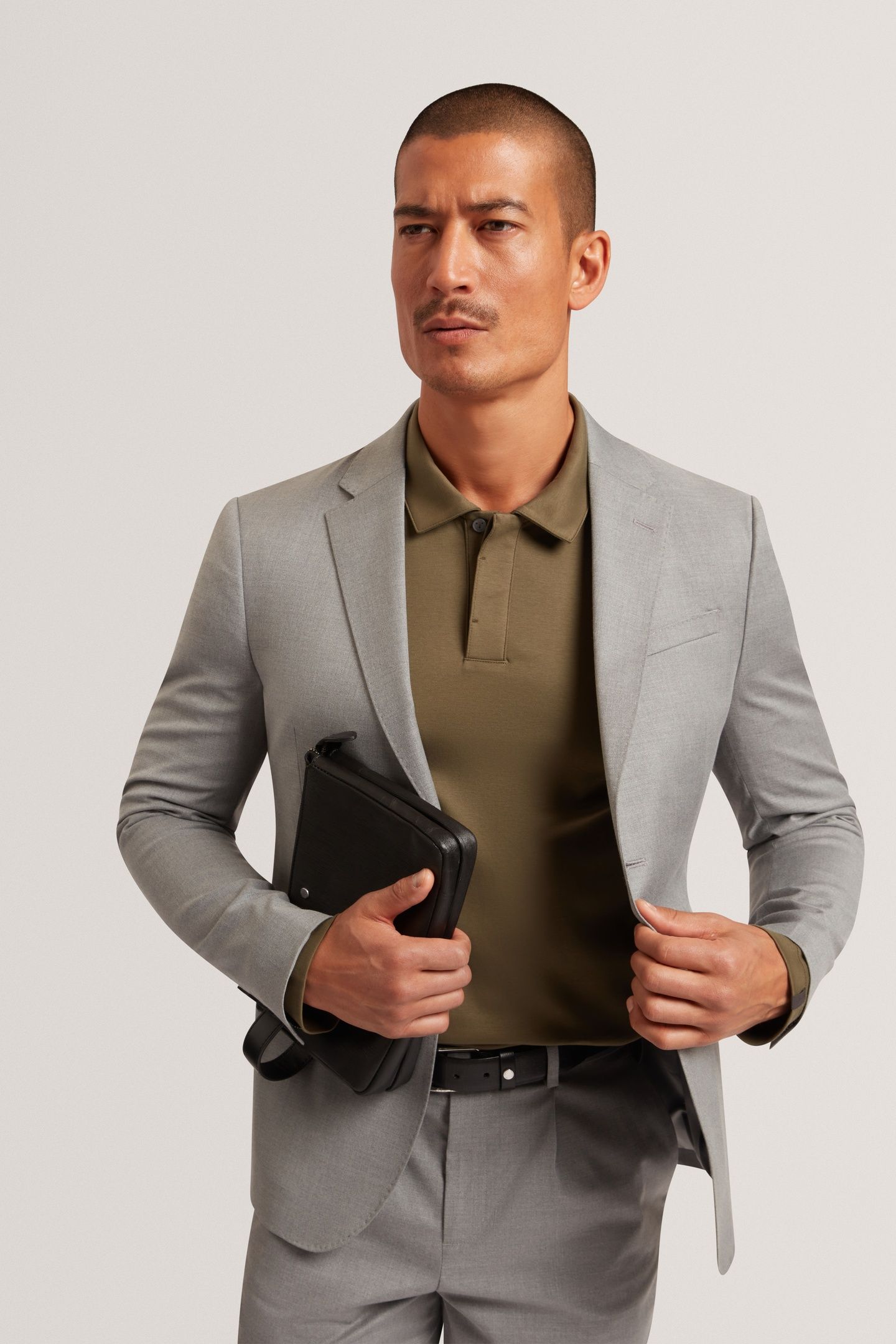 SLIM FIT WOOL BLEND SUIT BLAZER GREY 1