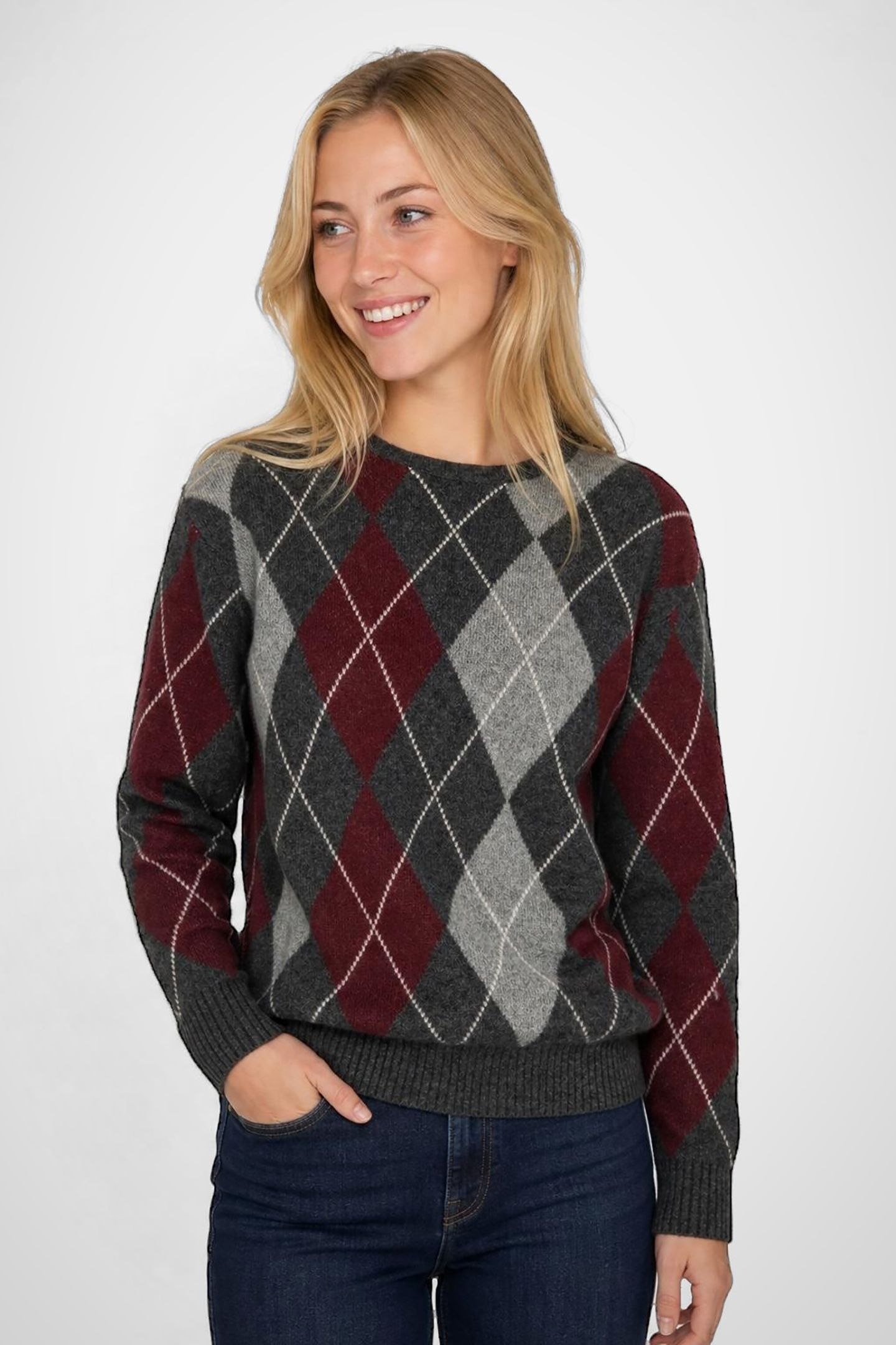 ARGYLE C-NECK SWEATER DARK GREY MELANGE 1