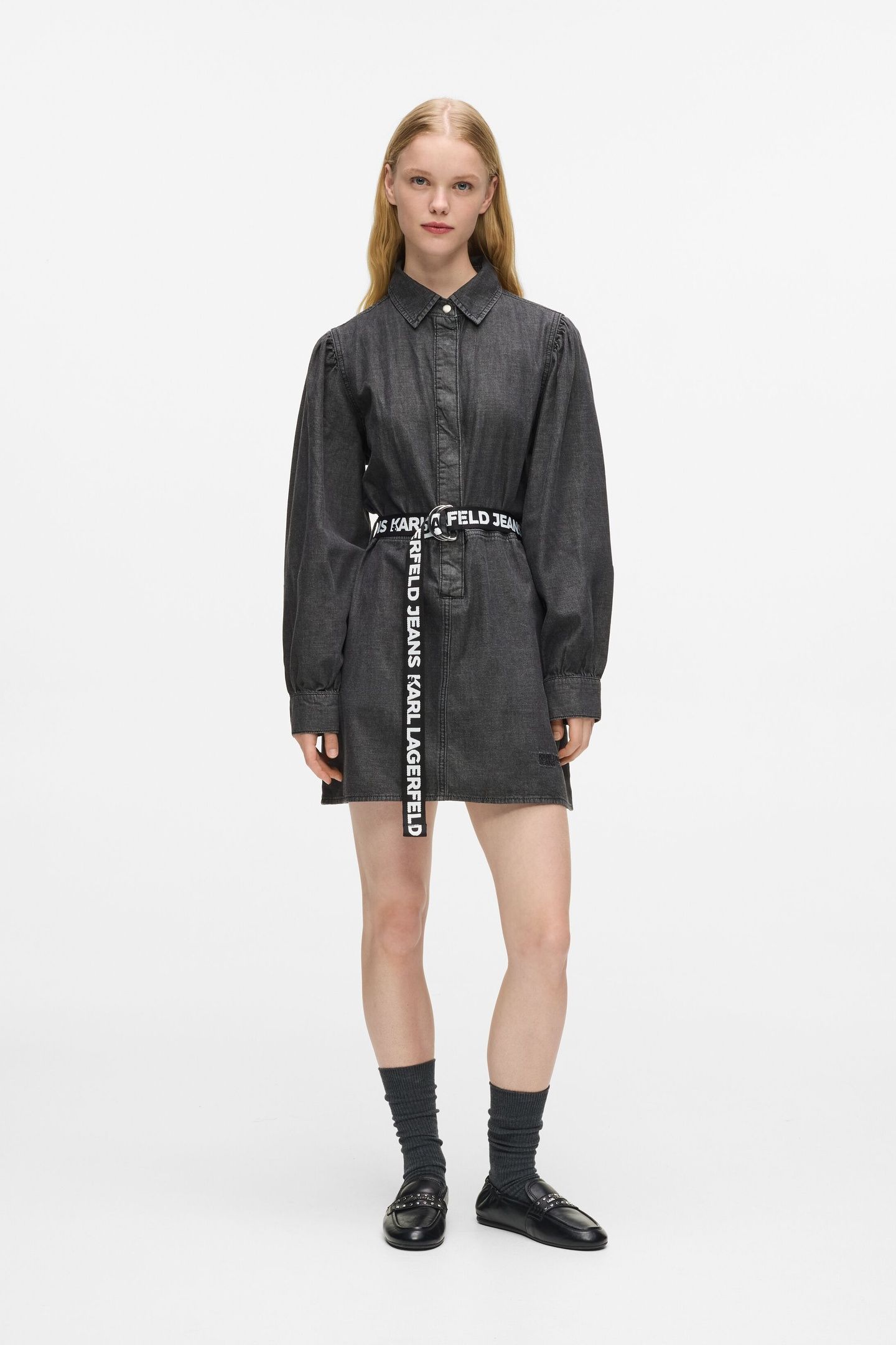 KLJ DENIM FITTED DRESS WASHED BLACK 1