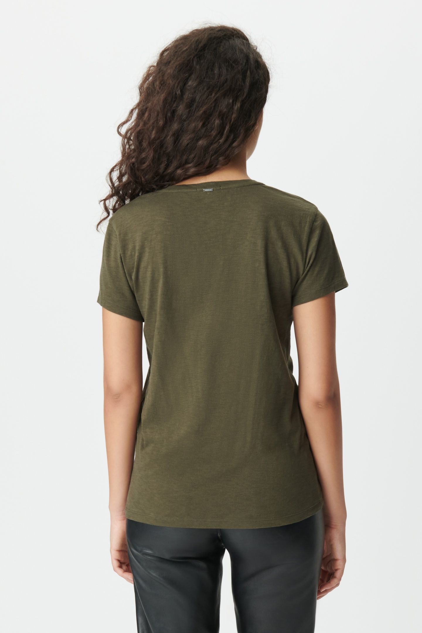 KHAKI ORGANIC COTTON T-SHIRT, EMBROIDERED CHEVRONS 2