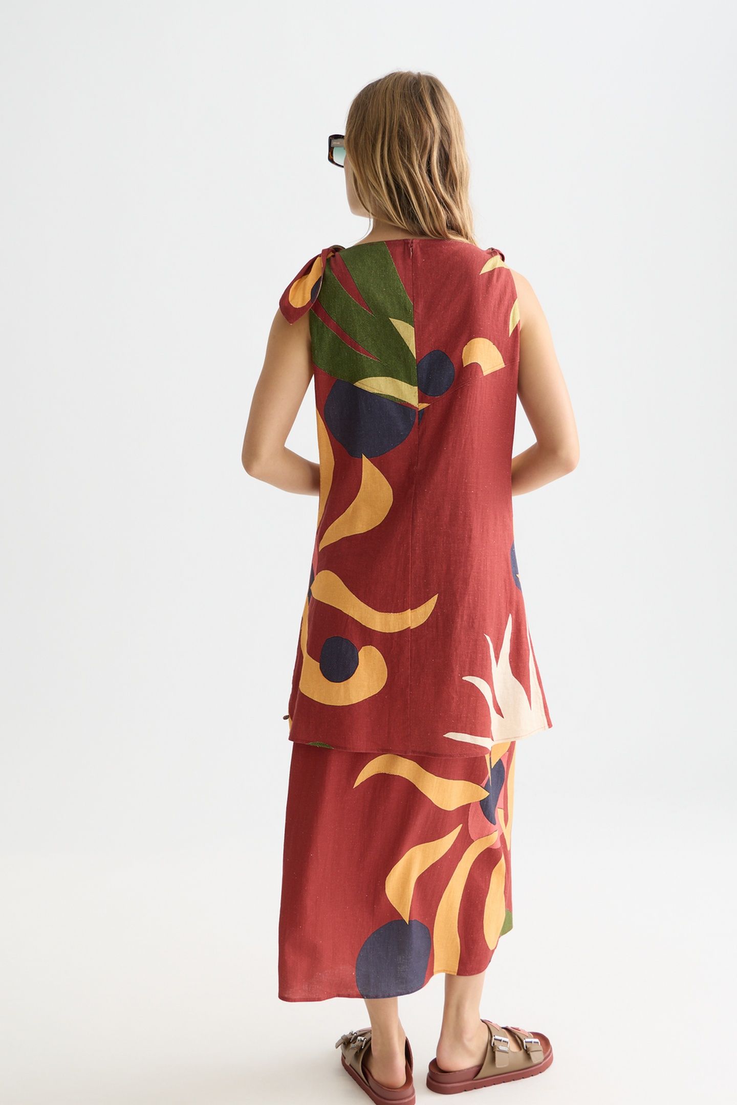 PRINTED MINI TIE DRESS DESERT HAWAIIAN BURNT HENNA 2
