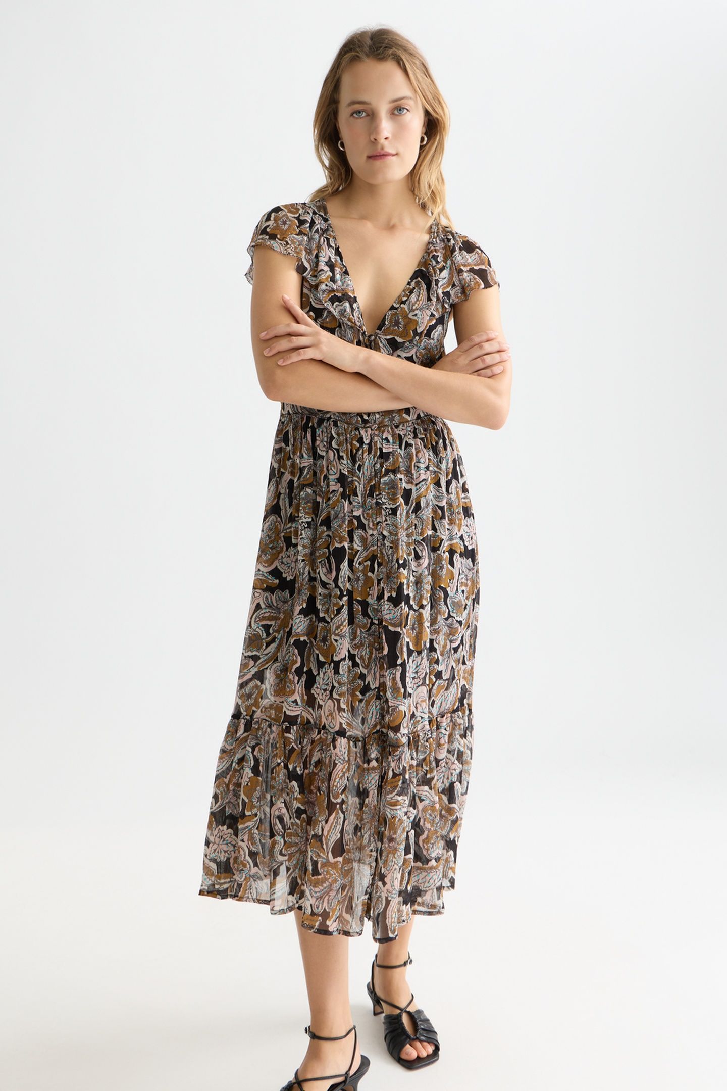 PRINTED CHIFFON MIDI DAY DRESS LUCKY BANDANA MULTI METEORITE 3
