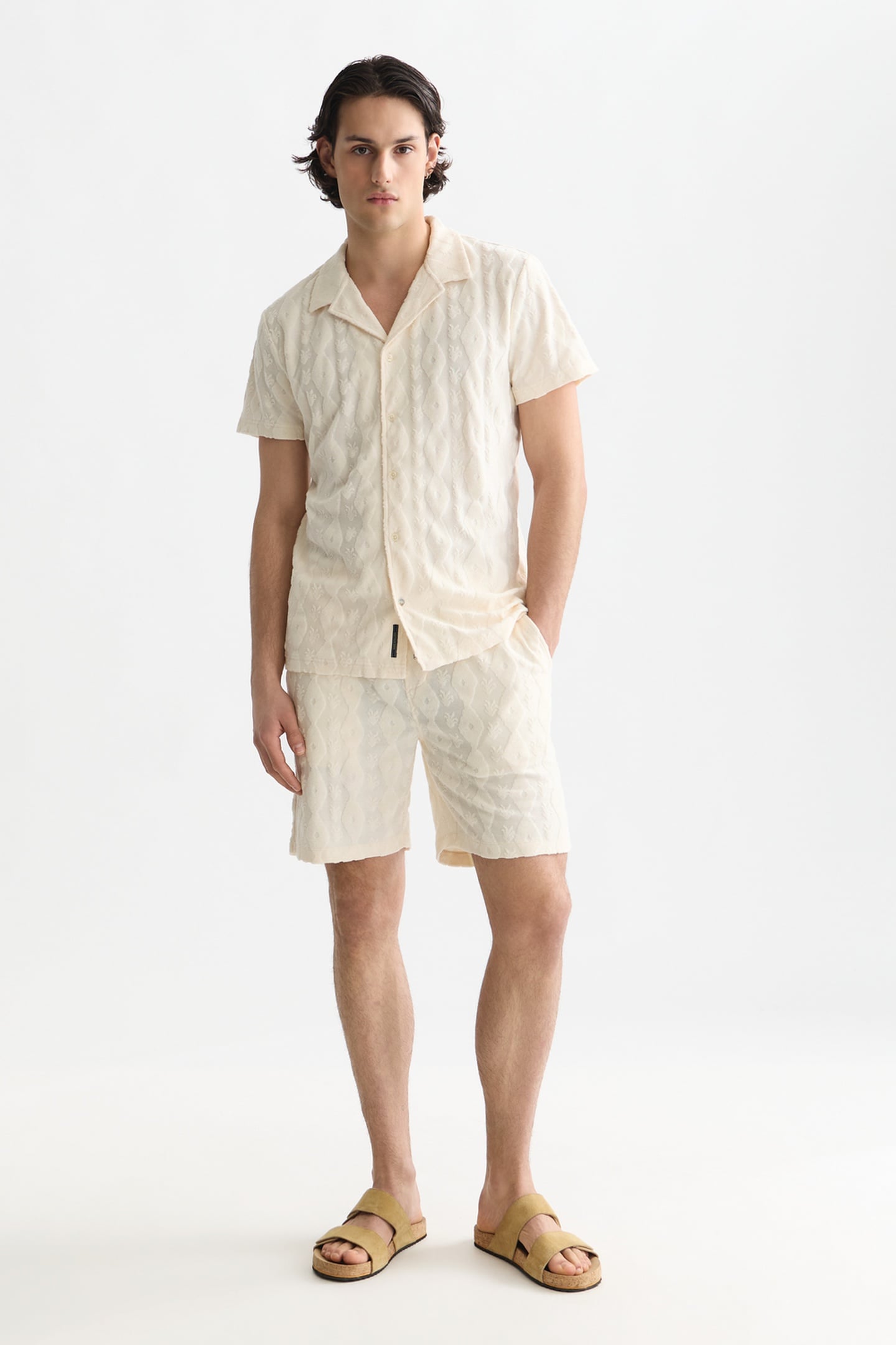 FAVE TERRY JACQUARD RELAXED-FIT BERMUDA SHORTS LIGHT BEIGE 3