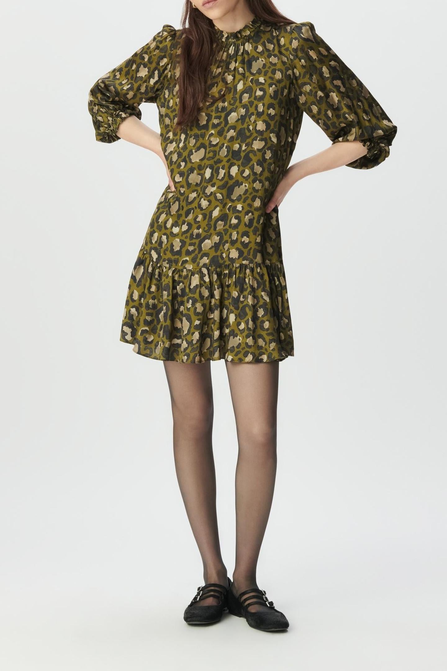 KHAKI BAGGY DRESS WITH LEOPARD TACHIST PRINT 1