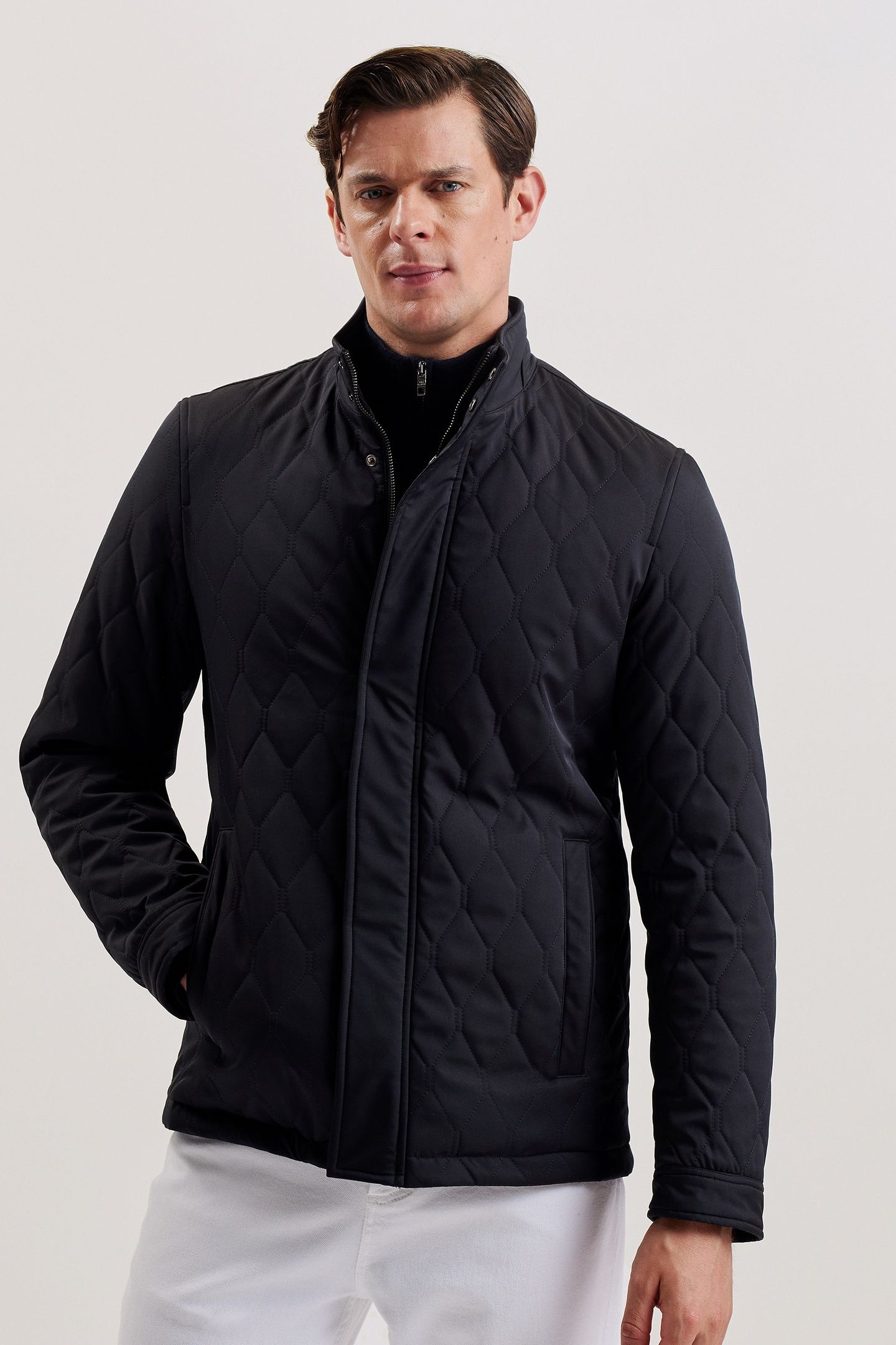 ZAMPA QUILTED FUNNEL JACKET NAVY 1