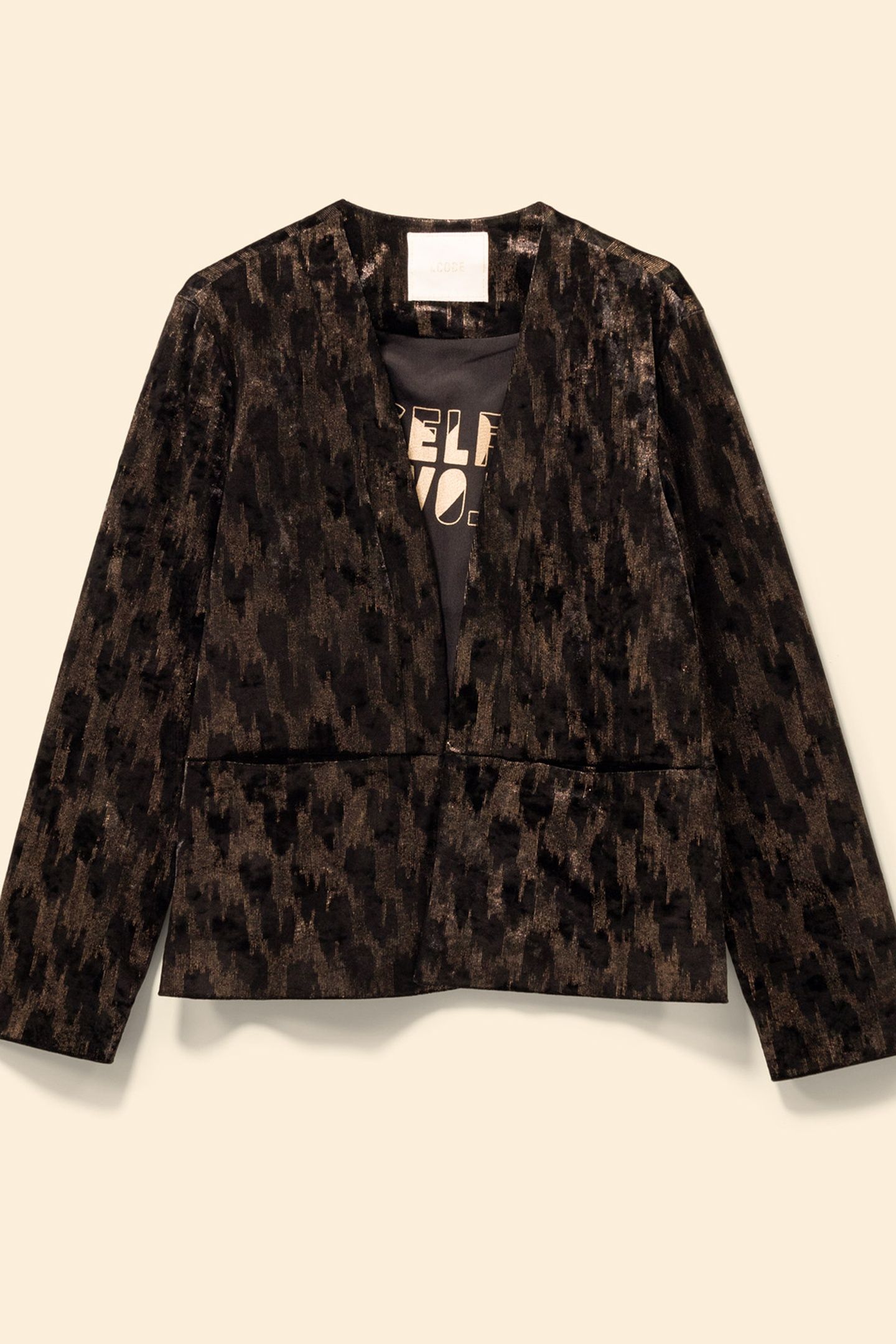 BLACK VELVET SUIT JACKET WITH TACHIST MOTIF 4