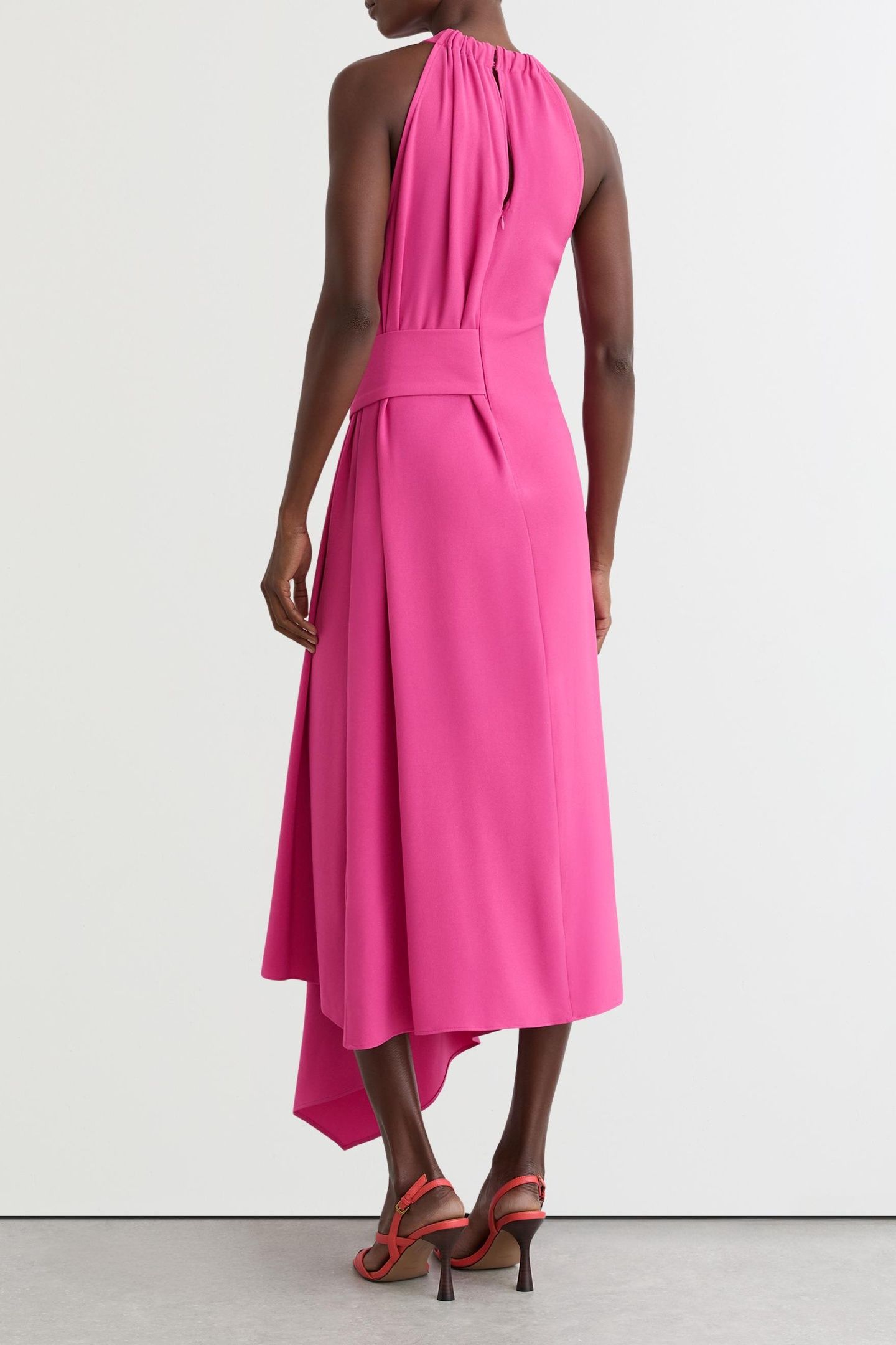 DRAPE DETAIL OCCASION MIDI DRESS RASPBERRY PINK 3