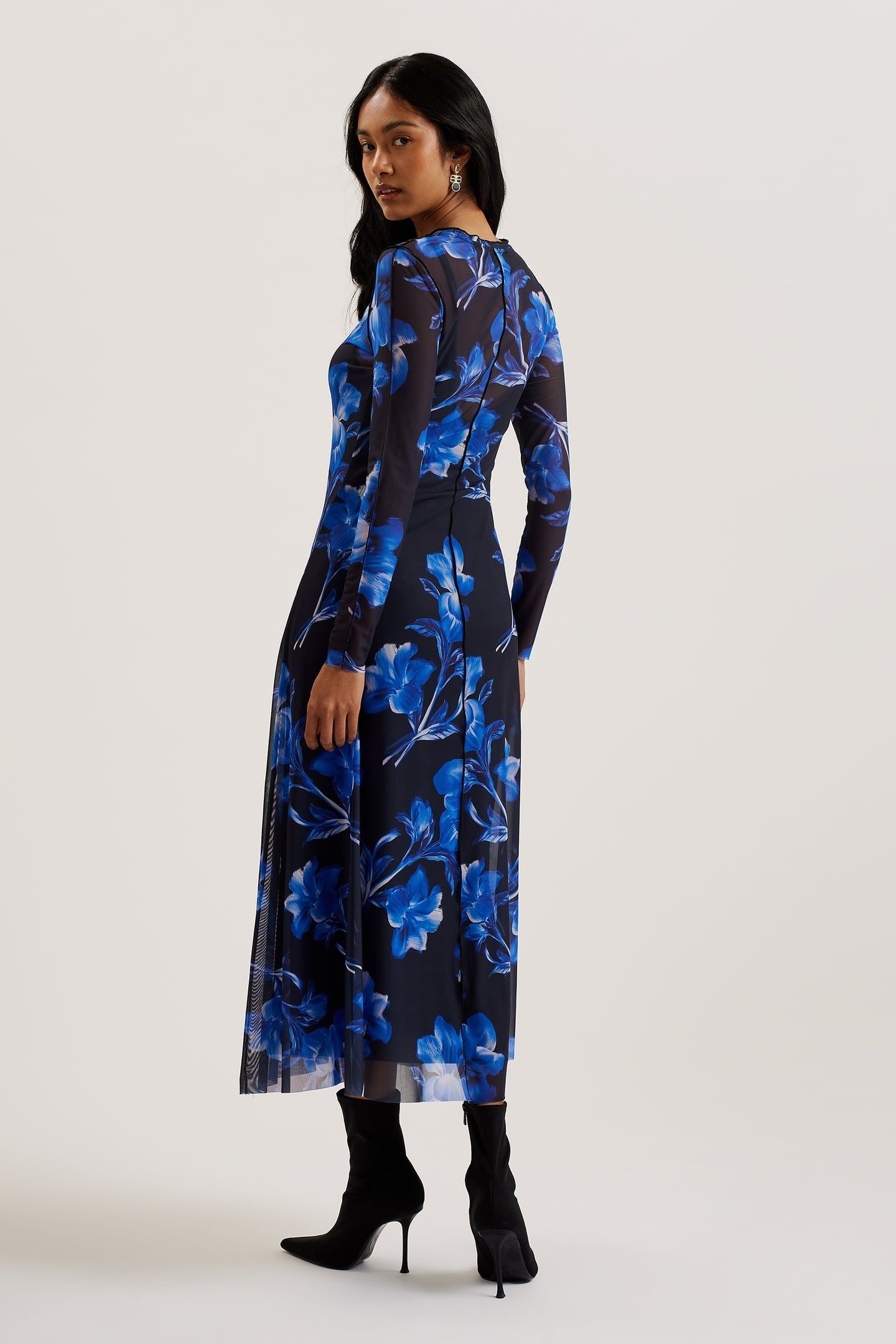 ROZEEN MESH LONG SLEEVE PRINTED MIDI BLUE 2