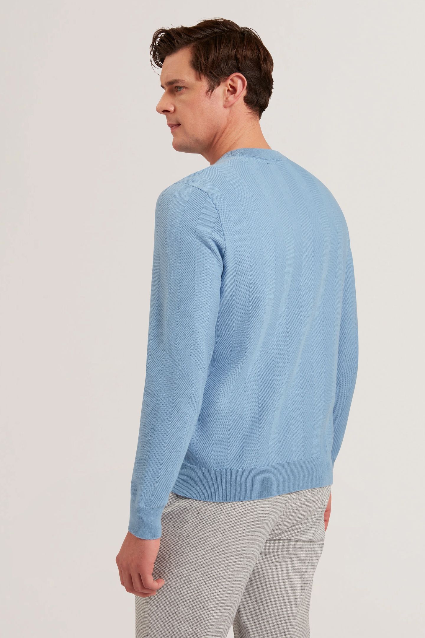 JAMALS LS HERRINGBONE STITCH CREW NECK BLUE 2
