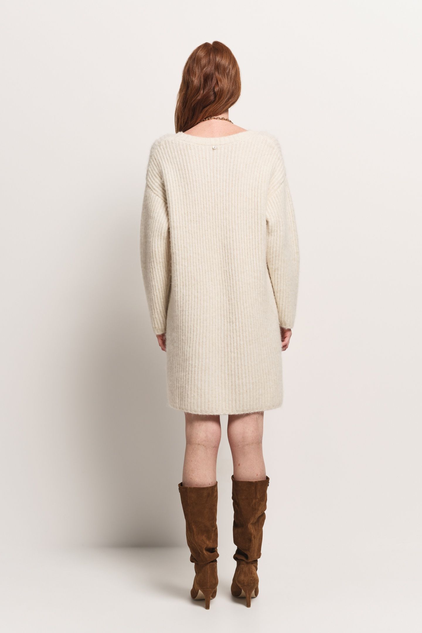 ROSEMAY - ECRU RIBBED KNIT SWEATER DRESS 5