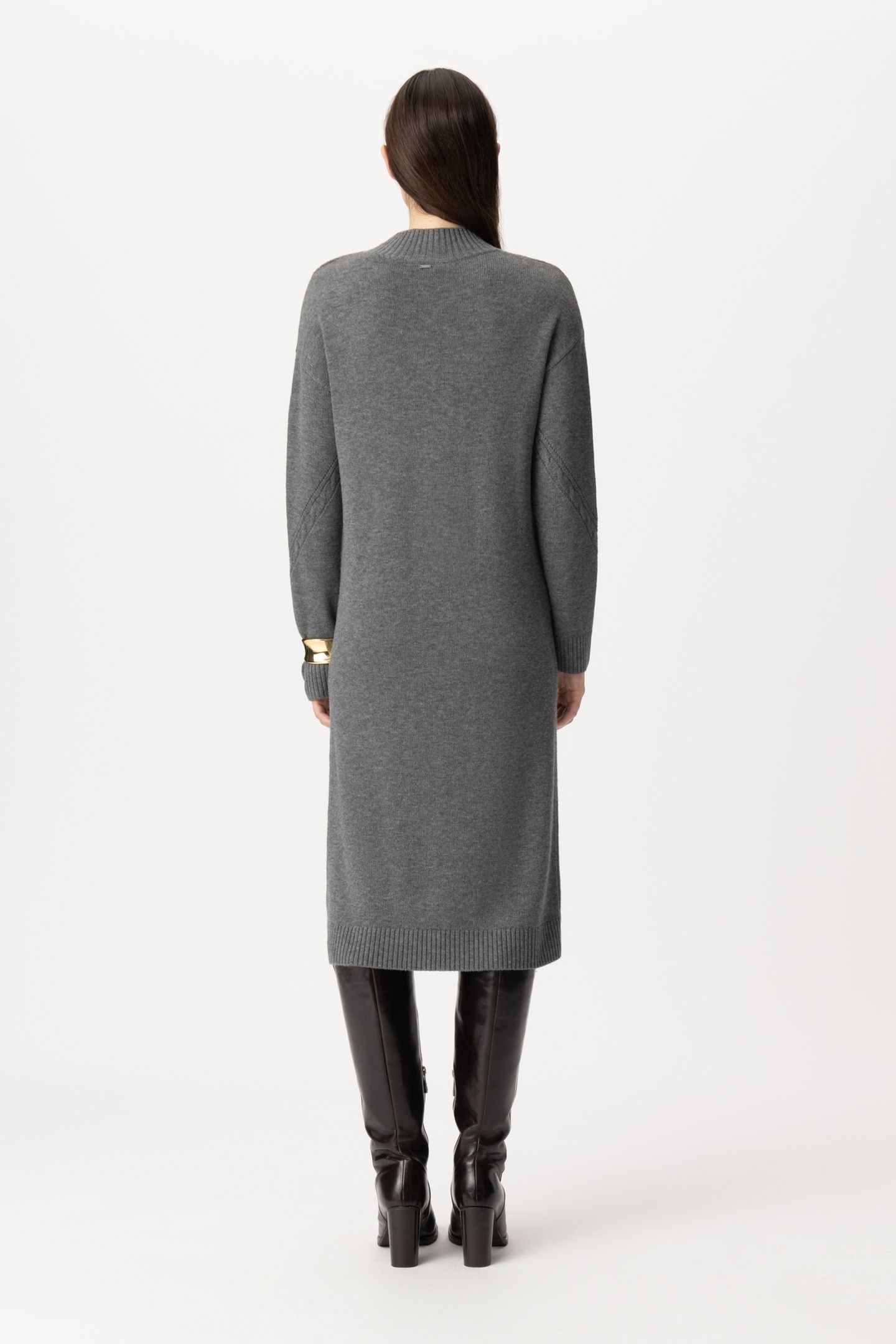 BEIGE SWEATER DRESS WITH PLACED CABLE KNIT 2