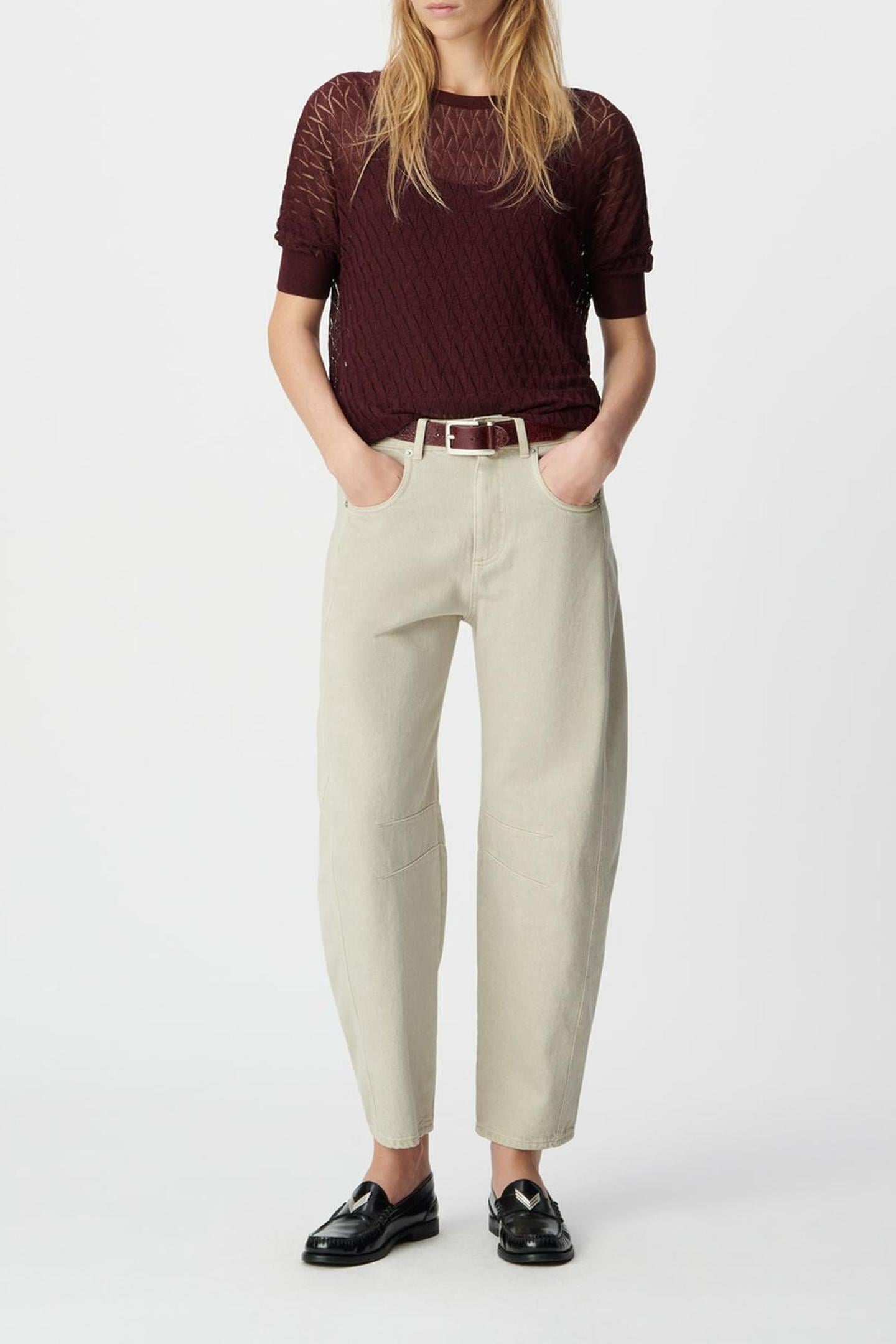 BURGUNDY FINE KNIT LUREX OPENWORK SWEATER 3