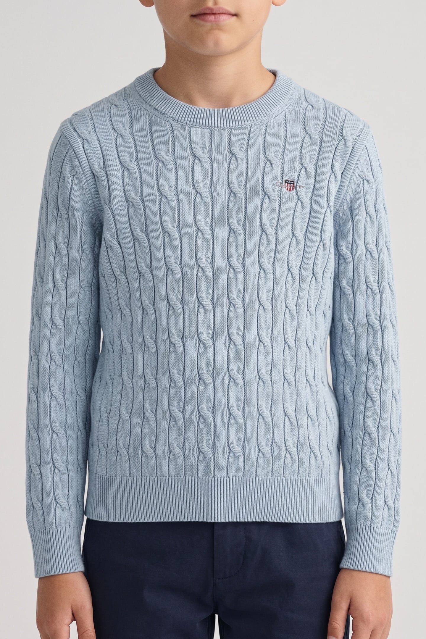 KIDS UNISEX COTTON CABLE SHIELD CREW CALMING BLUE 1