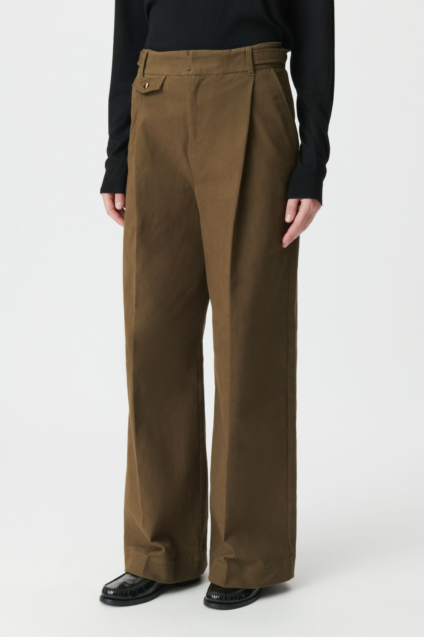 KHAKI GABARDINE WIDE-LEG TROUSERS 1
