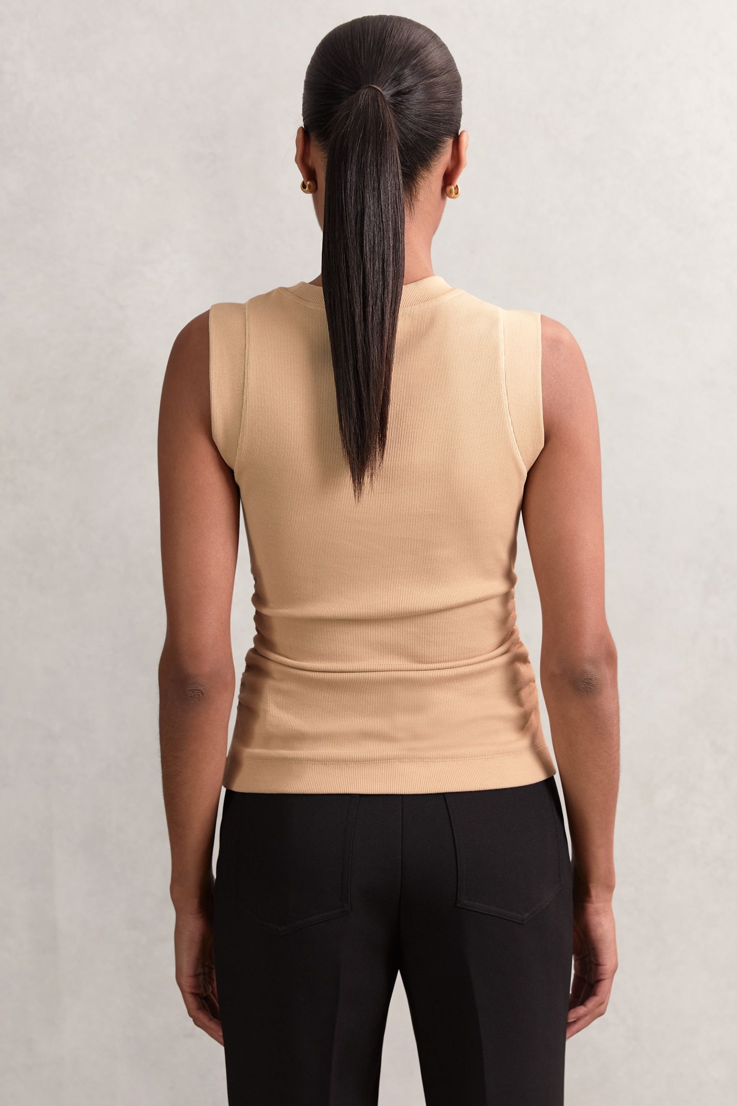 RUCHED RIBBED VEST CAMEL 3