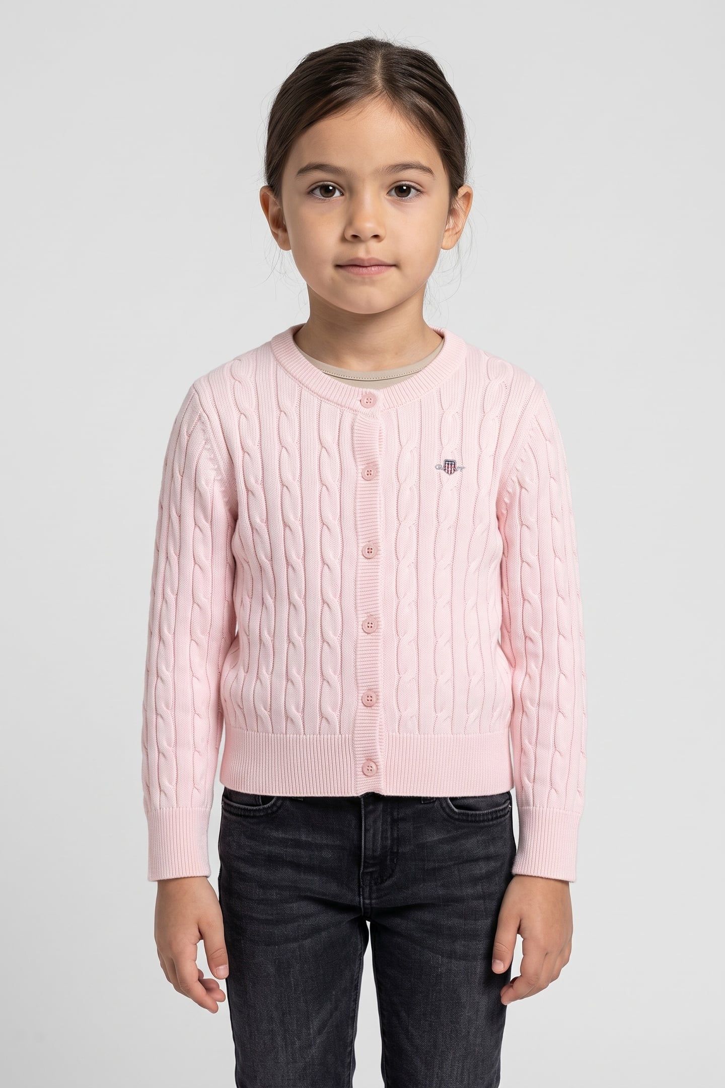 KIDS GIRLS SHIELD CABLE KNIT CARDIGAN LIGHT PINK 1