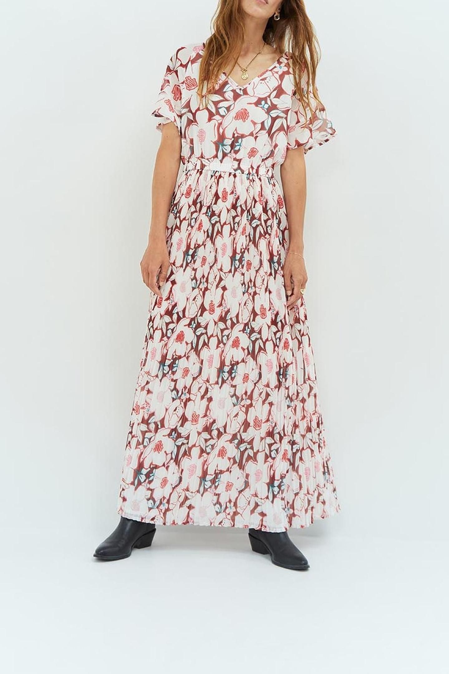 RAMIA _ ECRU MAXI DRESS WITH ARTY CAMELLIA PRINT 1