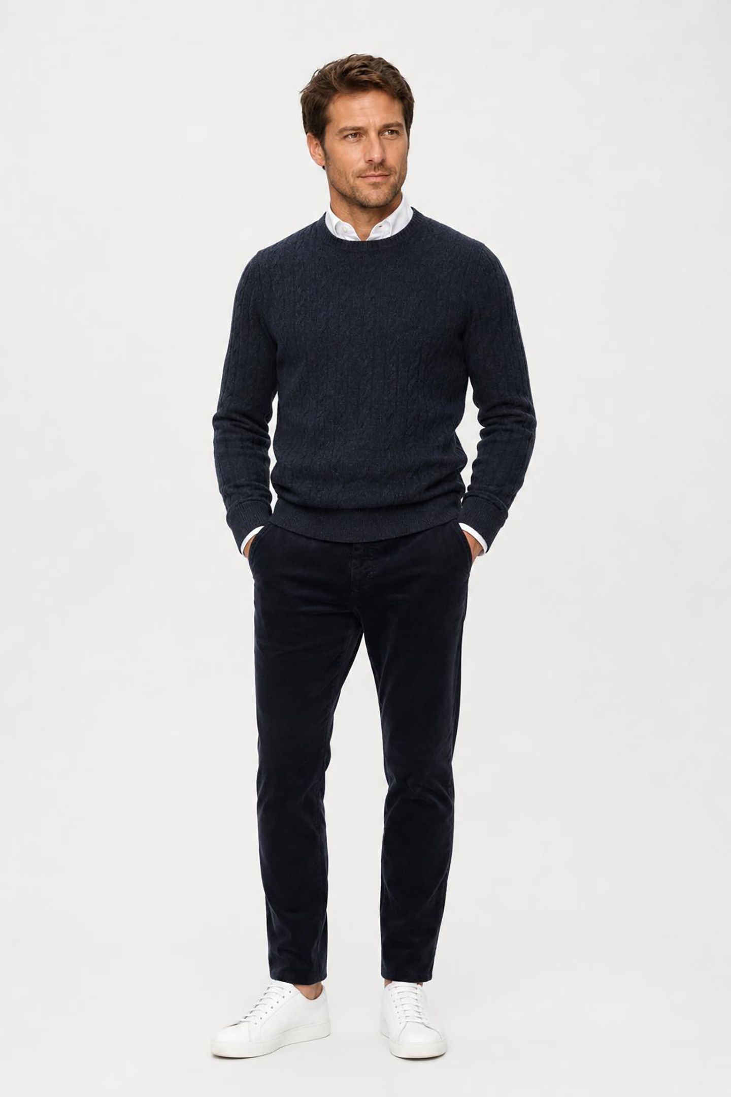 CABLE CREW NECK SWEATER NAVY 2