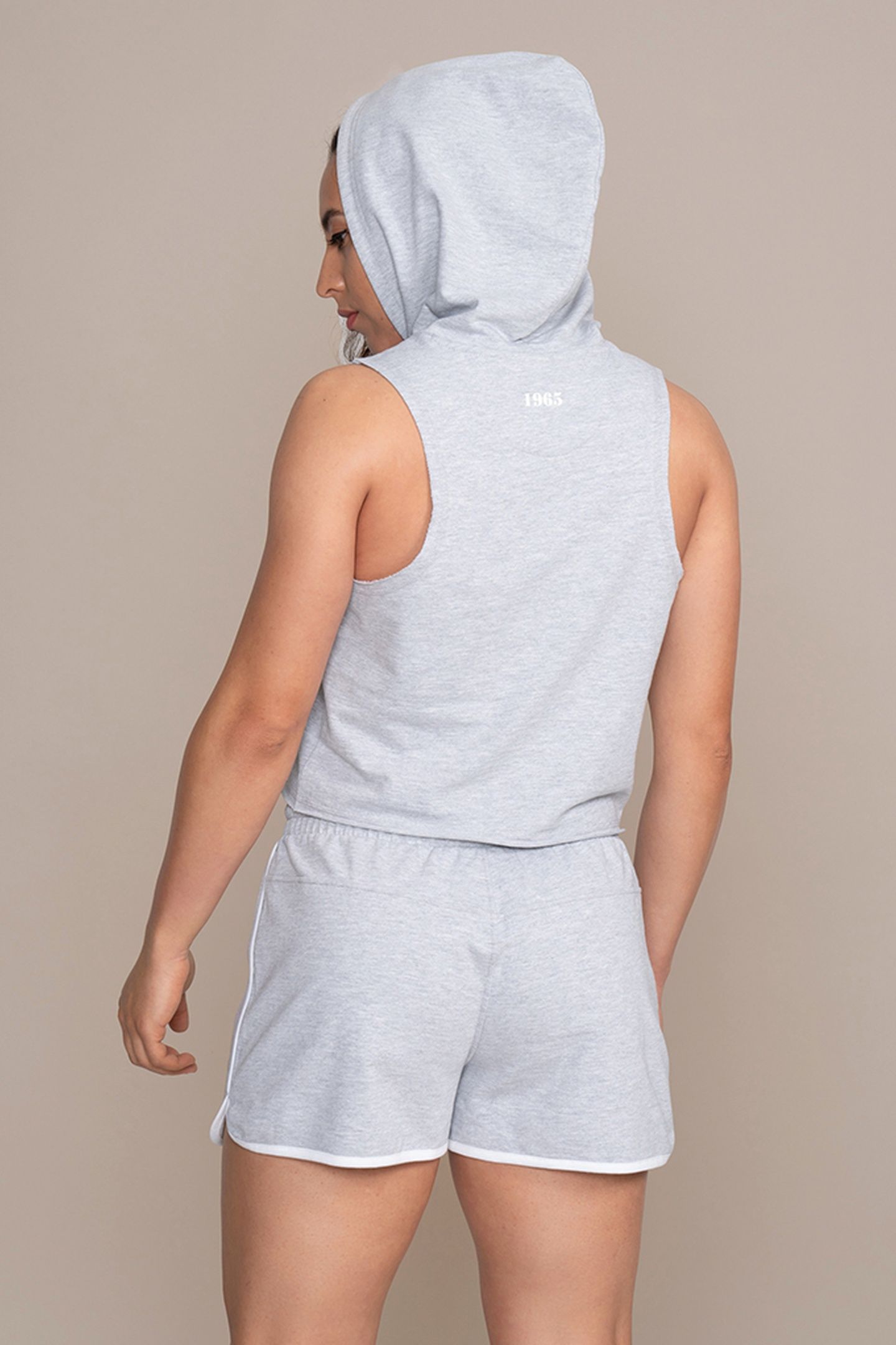 LADIES HOODED TANK GREY 3