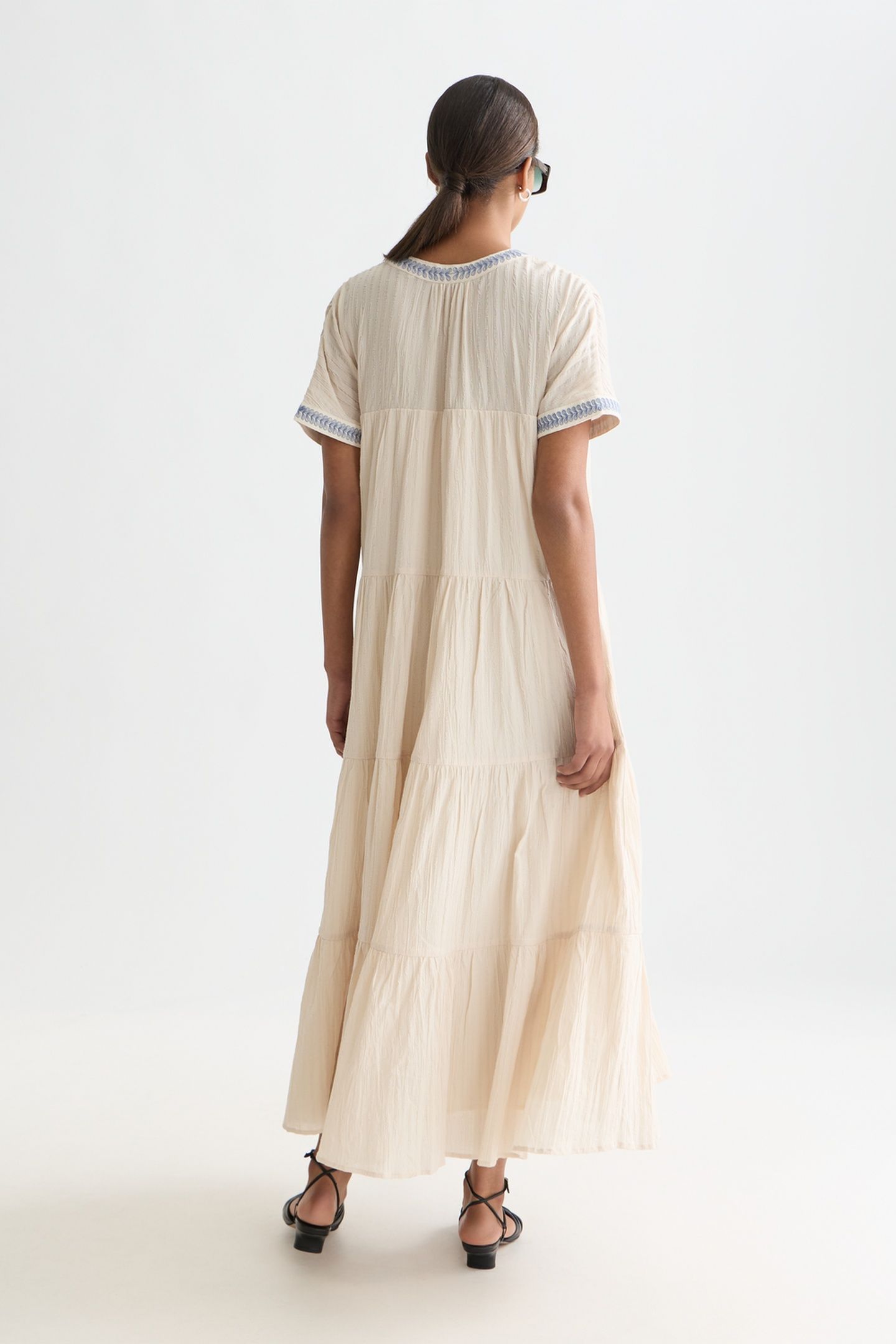 COTTON CREPE ANKLE LENGTH CAFTAN DRESS FOG 2