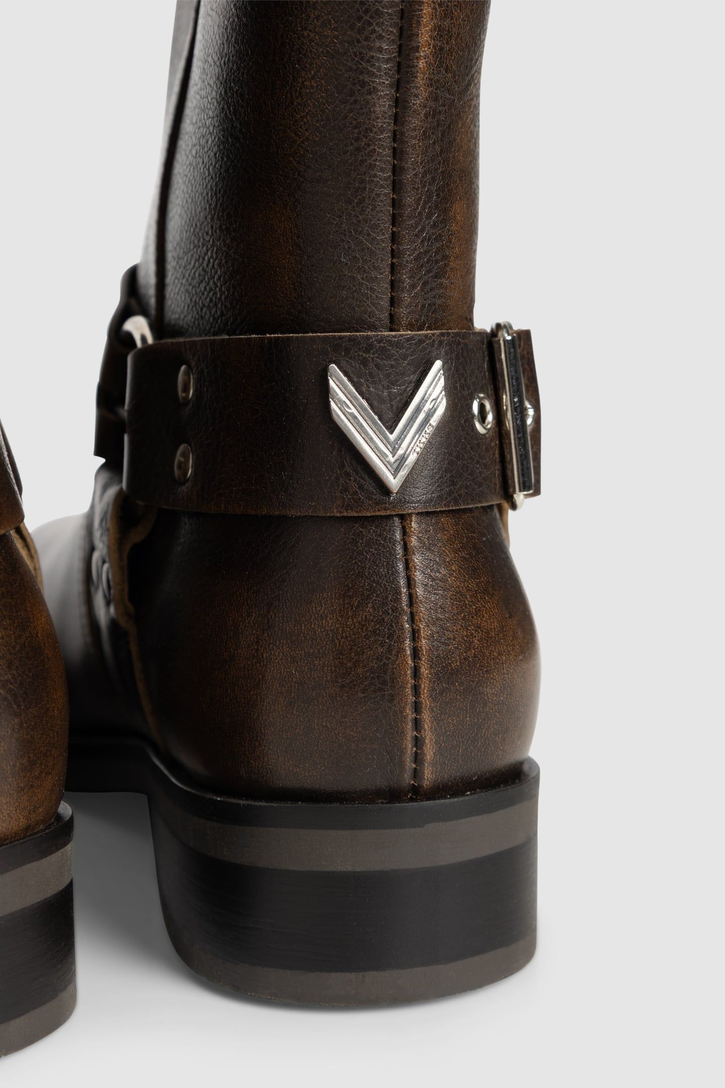 BROWN LEATHER BIKER BOOTS WITH THREE BUCKLES 5