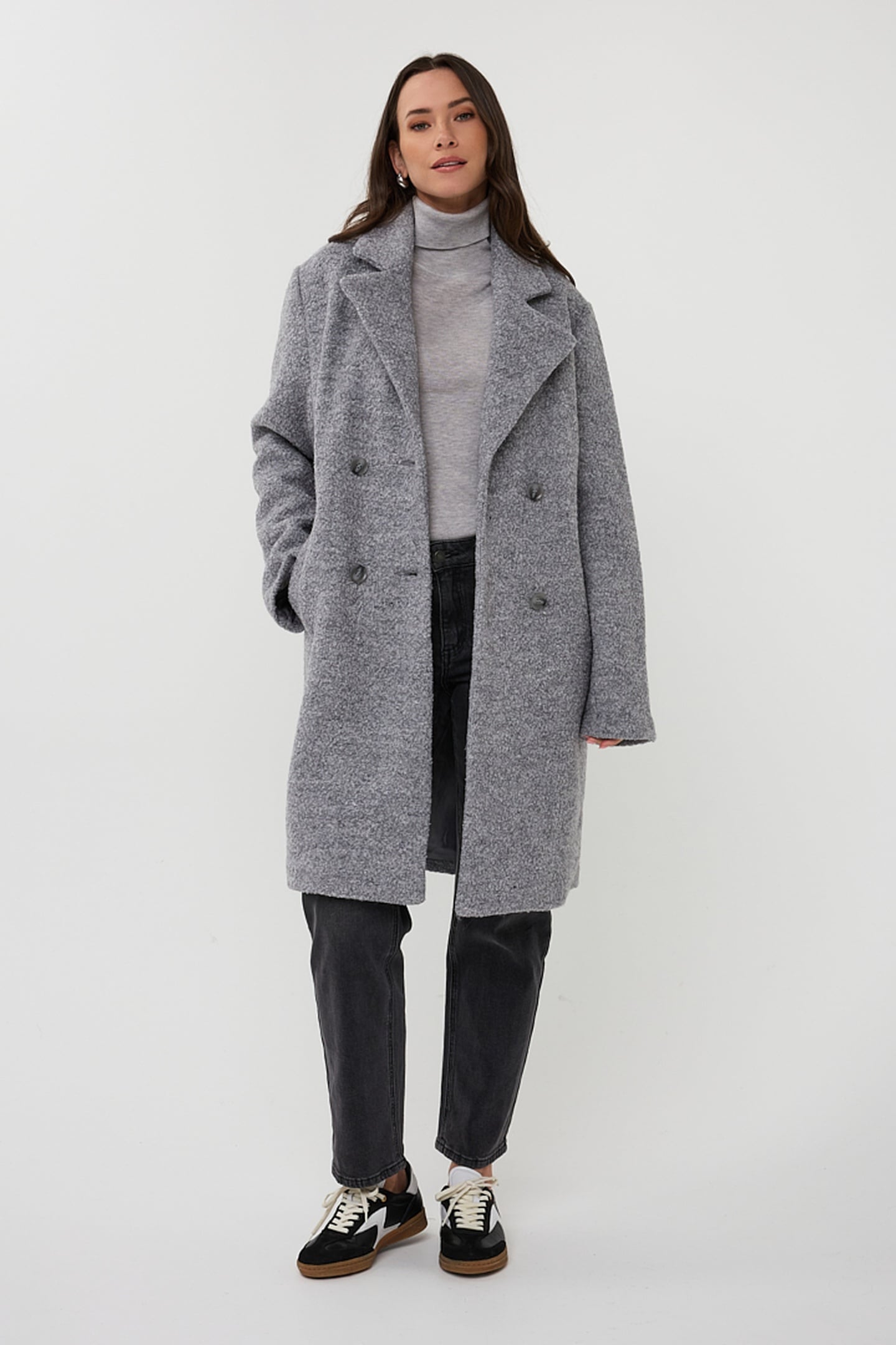 COAT DOUBLE BREASTED BOUCLE DARK GREY 1