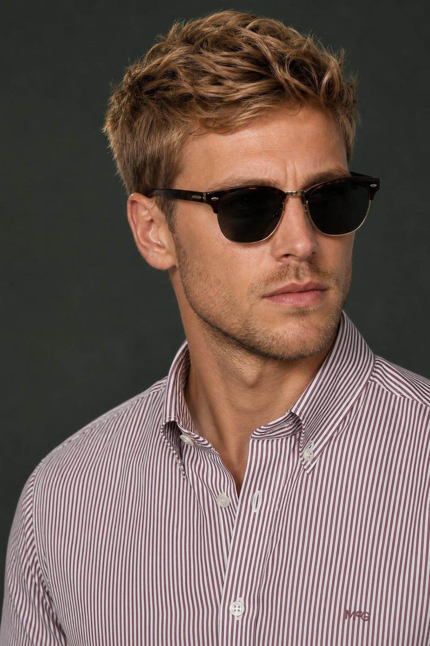 POPLIN STRIPE PEACHED SHIRT BURGUNDY 8