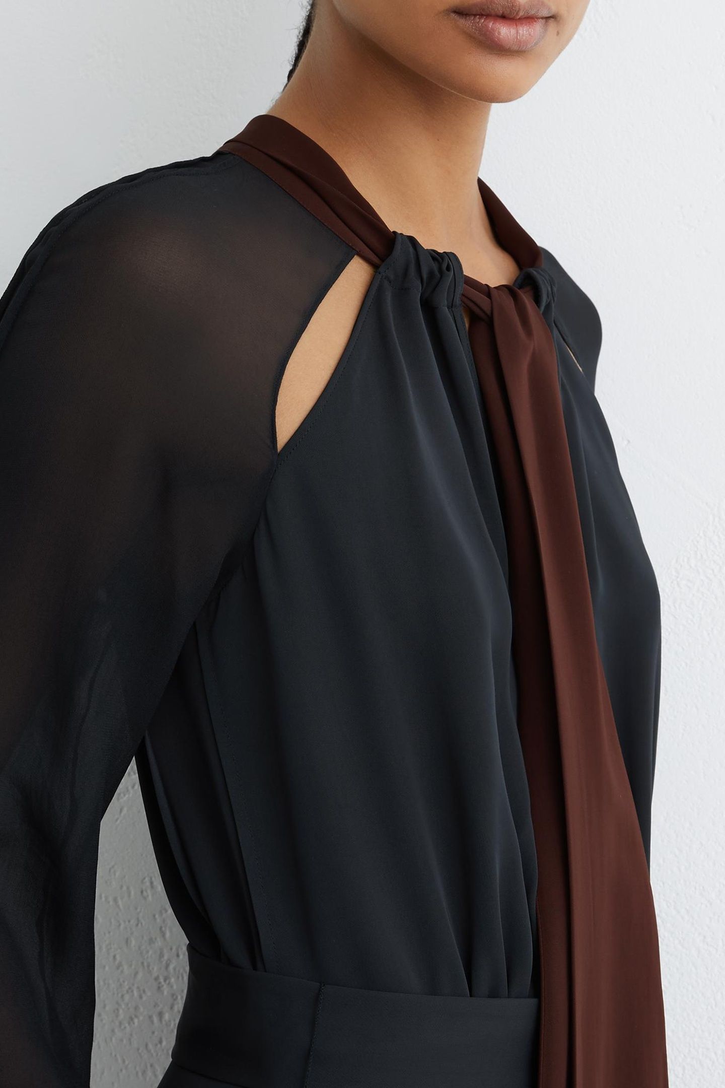 TIE NECK MIDI DRESS NAVY/BURGUNDY 6