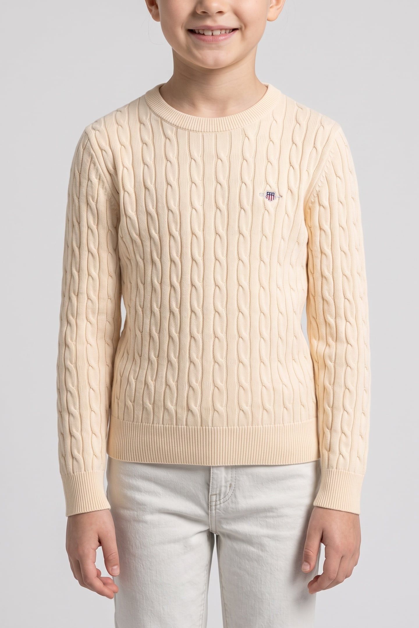 TEEN UNISEX SHIELD COTTON CABLE C-NECK CREAM 1