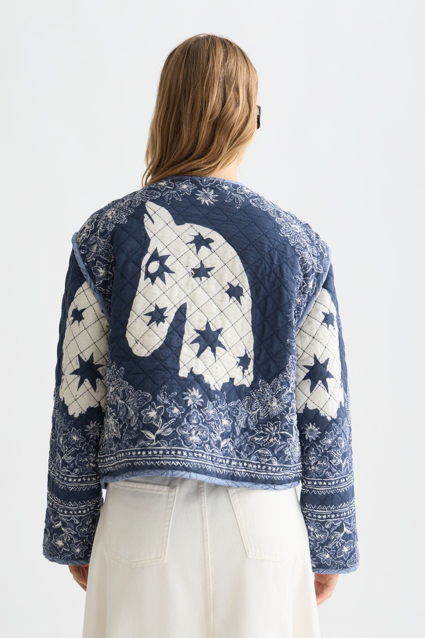 REVERSIBLE PRINTED QUILTED JACKET HORSE BANDANA DRESS BLUES 2
