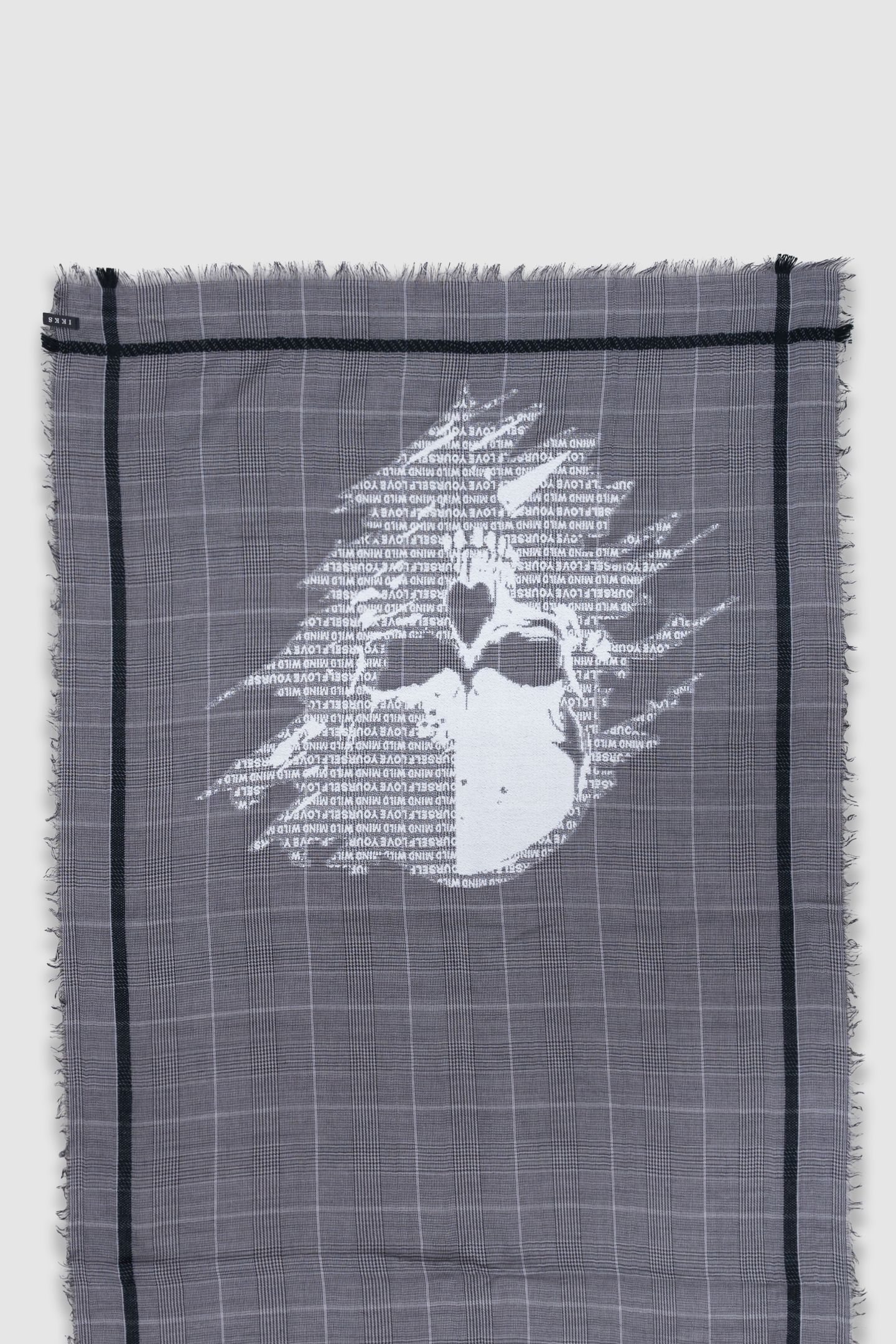 GREY PRINCE OF WALES SCARF WITH EMBROIDERY 2