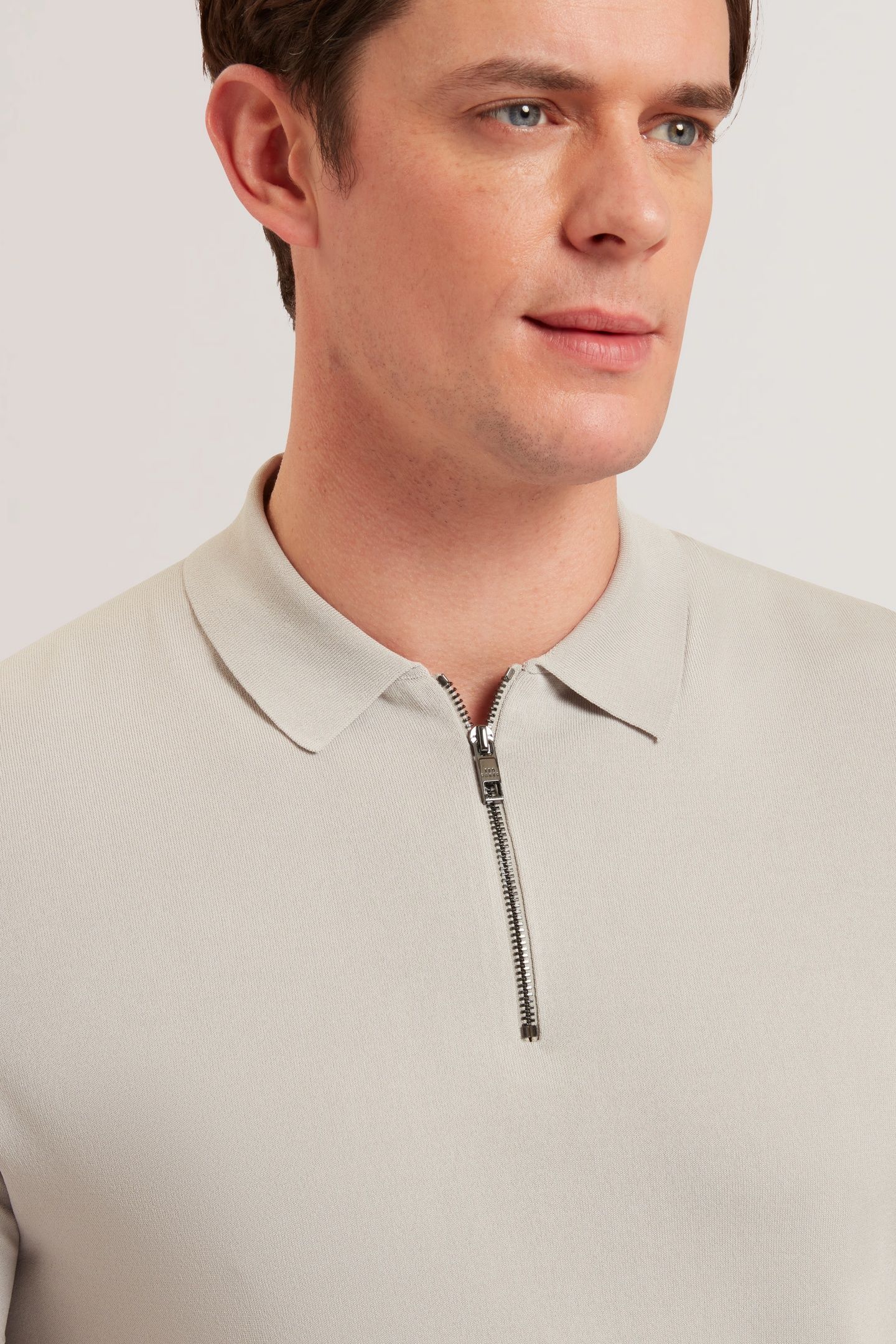 DALDIN SS RAYON ZIP POLO MID-GREY 4