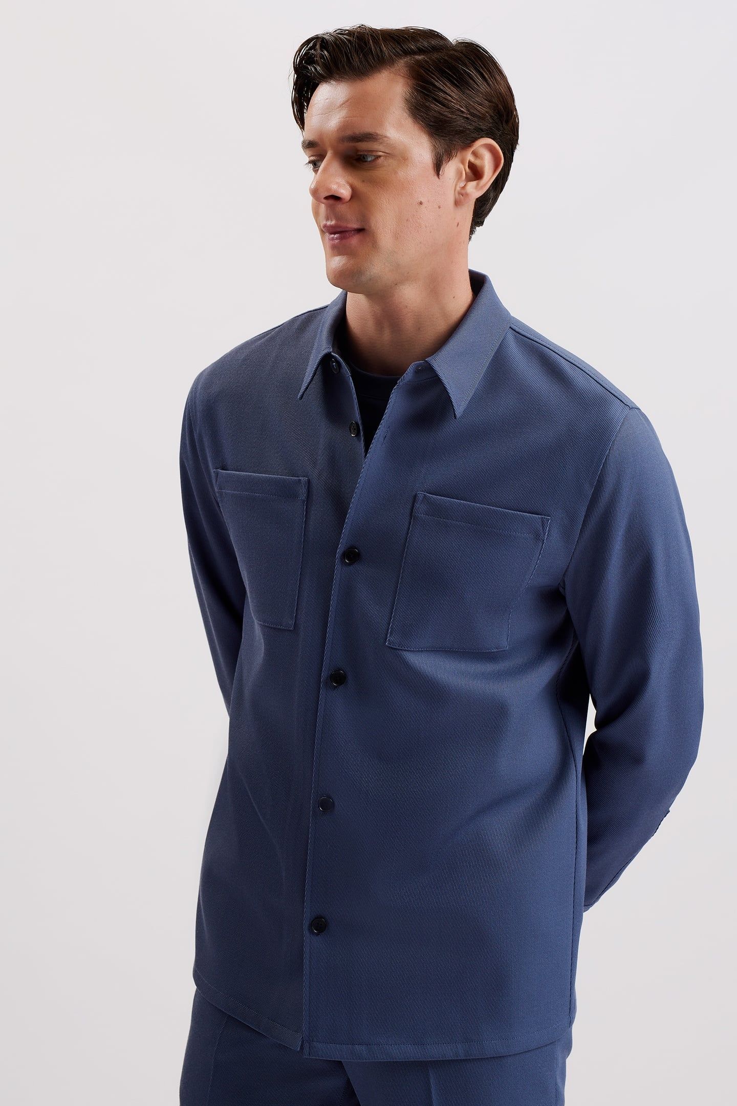 NALFANS LS WOOL BLEND TWILL OVER SHIRT MID-BLUE 1