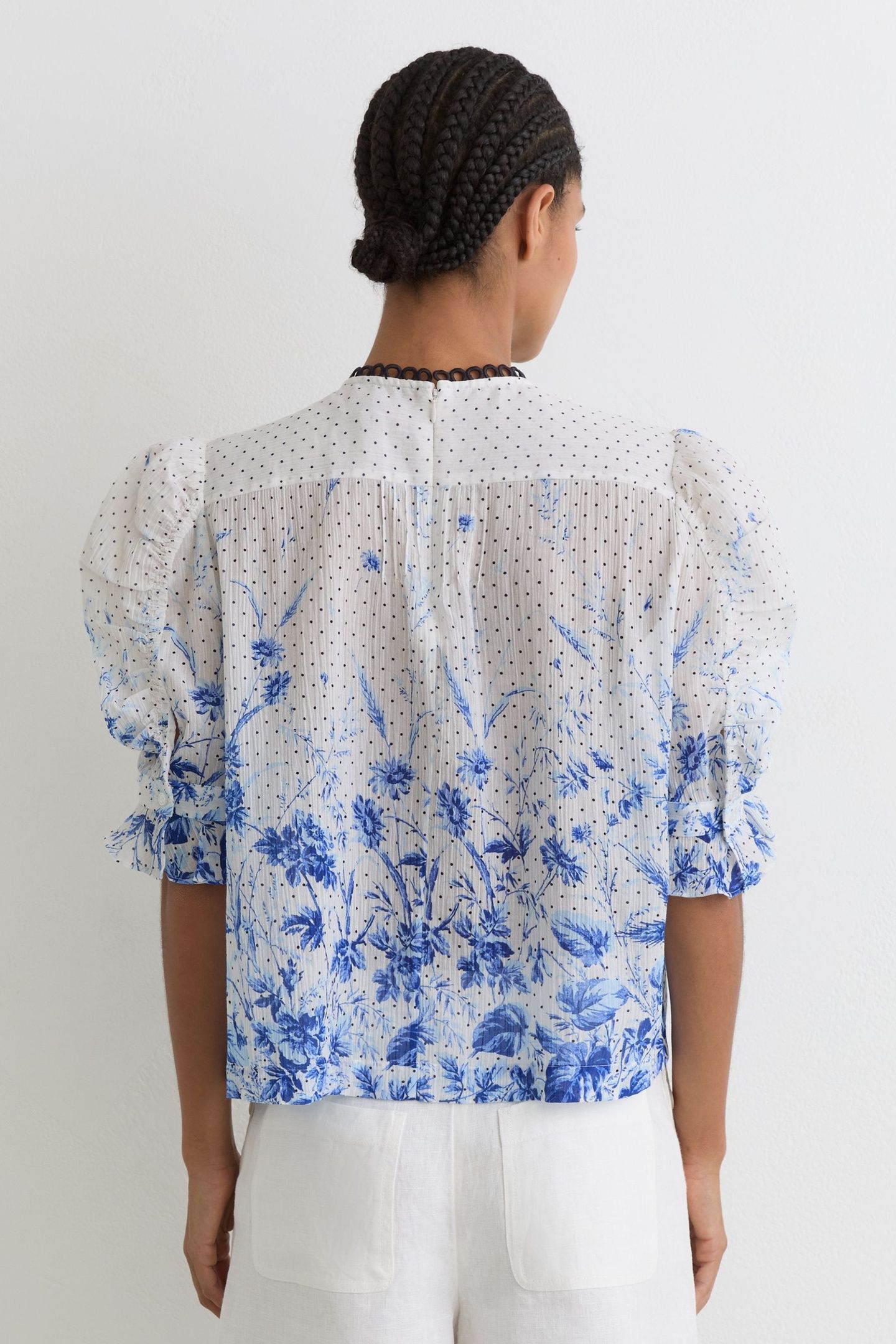 RUFFLE PRINTED BLOUSE IVORY/BLUE 3