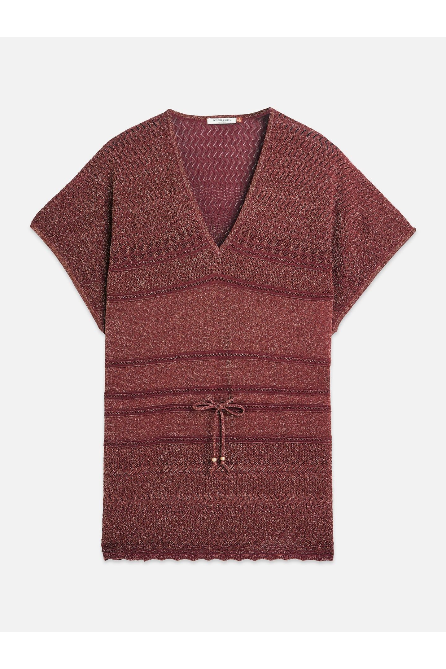 METALLIC POINTELLE KNITTED TUNIC BURNT HENNA 4