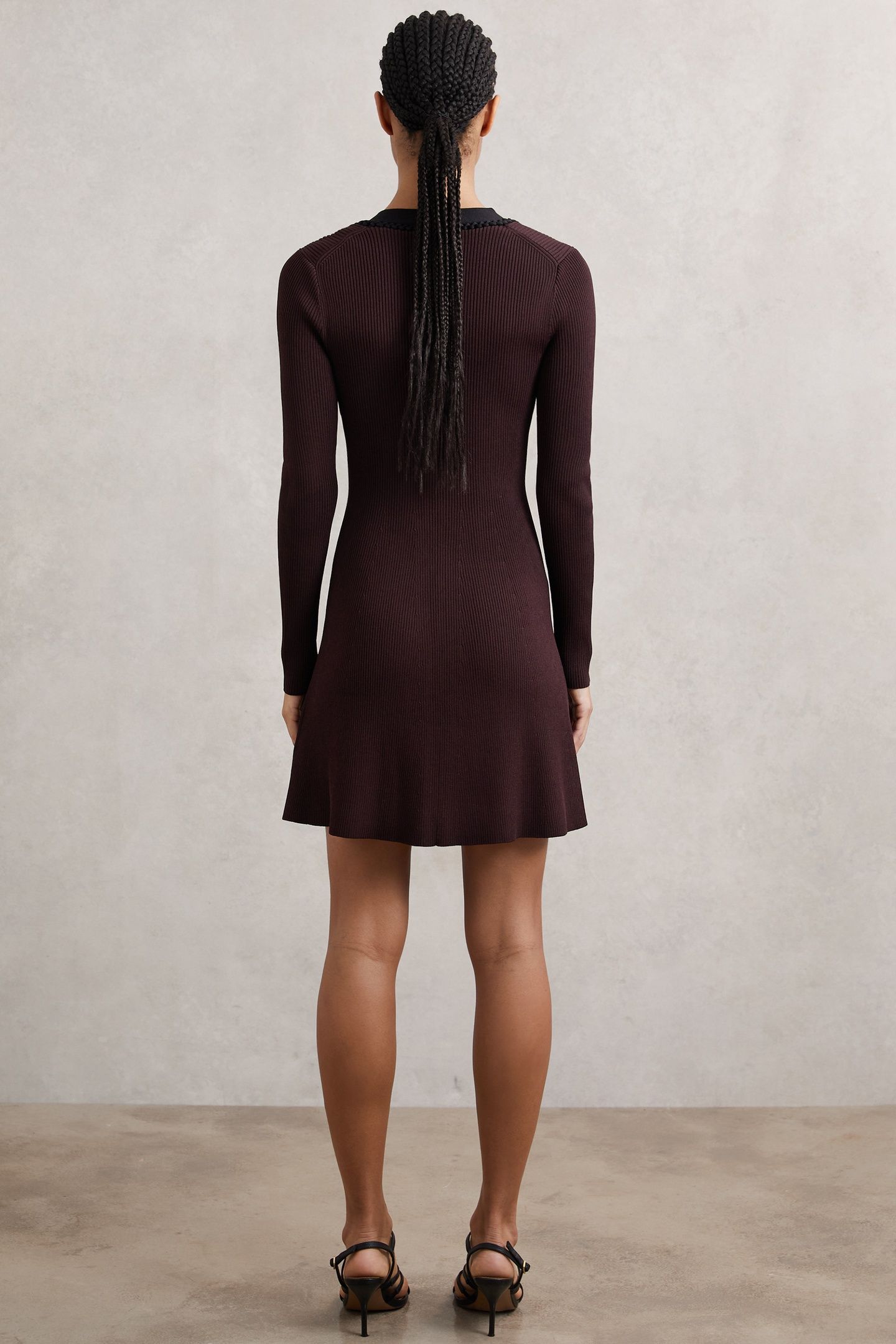 CRAFT DETAIL KNITTED MINI DRESS BURGUNDY/BLACK 3