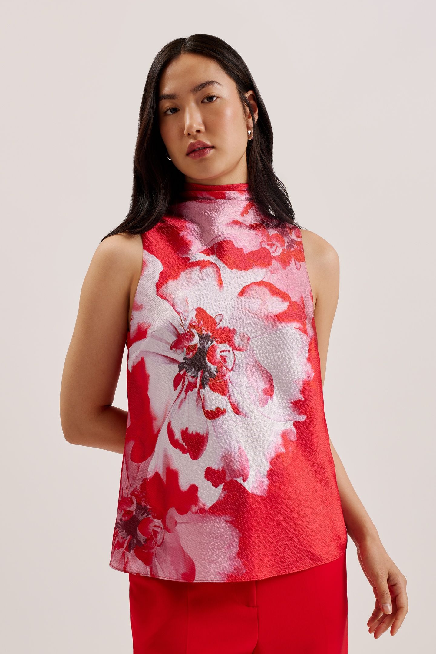 KOHANA COWL NECK SLEEVELESS PRINTED RED 1