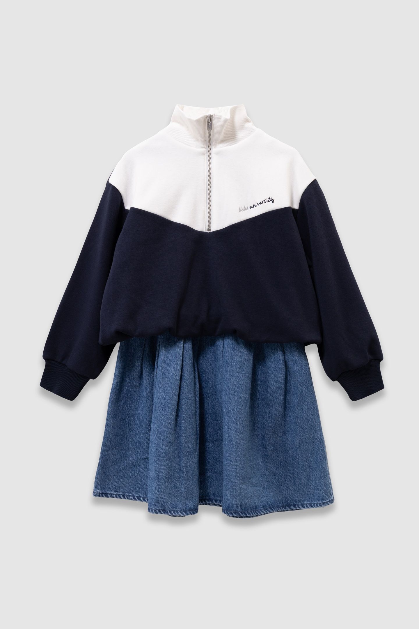 GIRLS’ 2-IN-1 DENIM DRESS AND ZIP-NECK SWEATSHIRT 1
