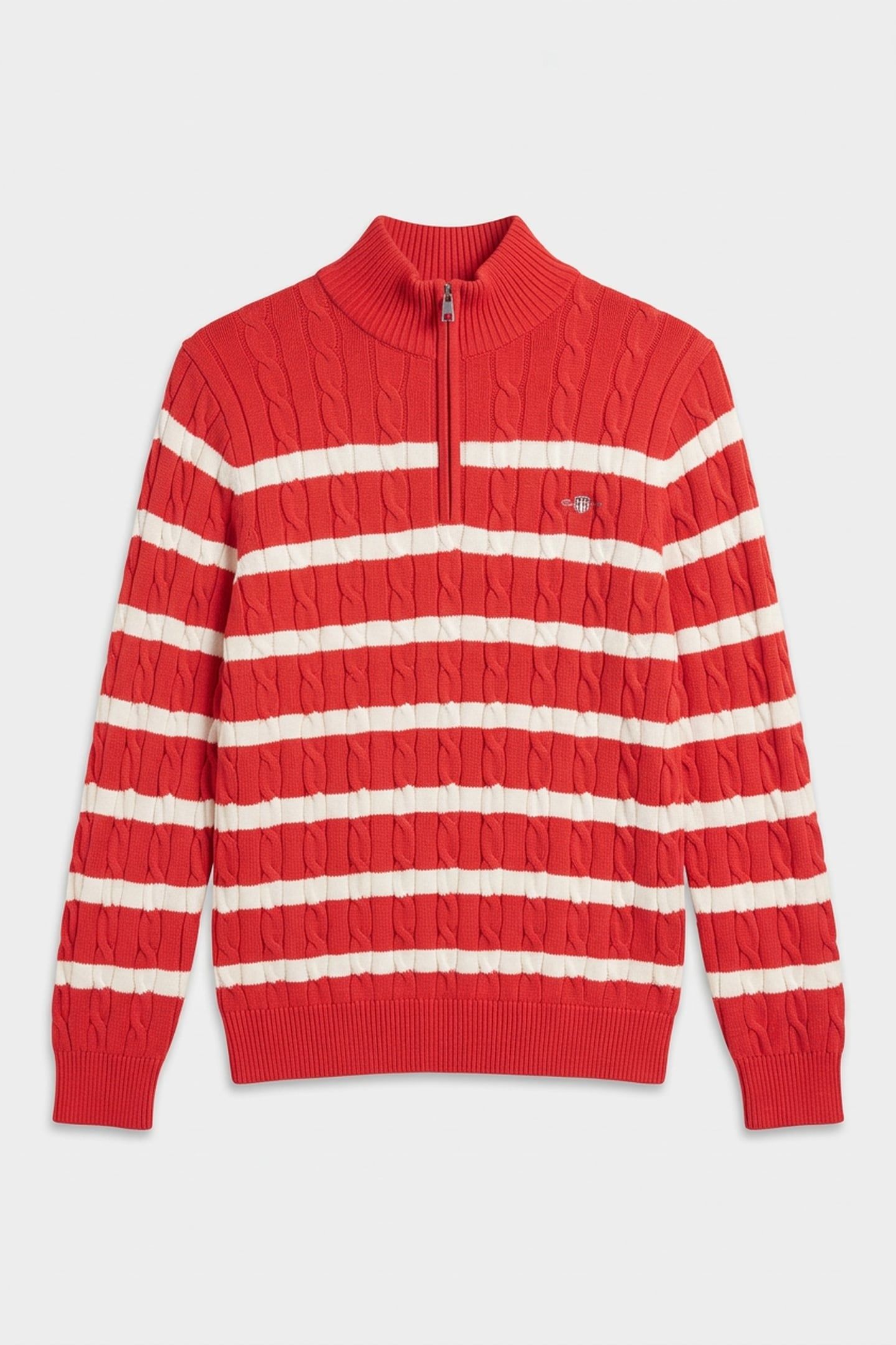 STRIPED COTTON CABLE HALF ZIP ROSE RED 3