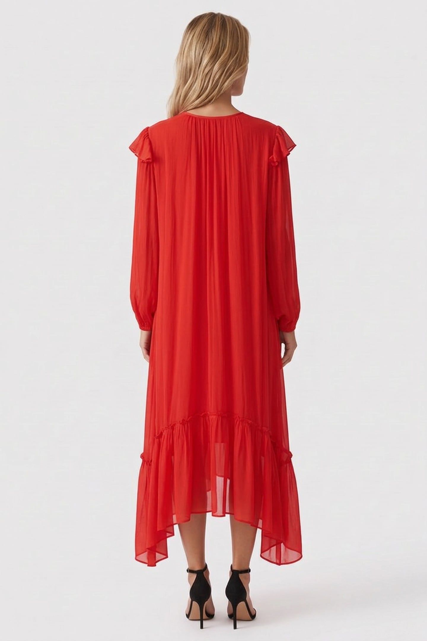 MAXI VISCOSE FRILL DRESS BOLD RED 2