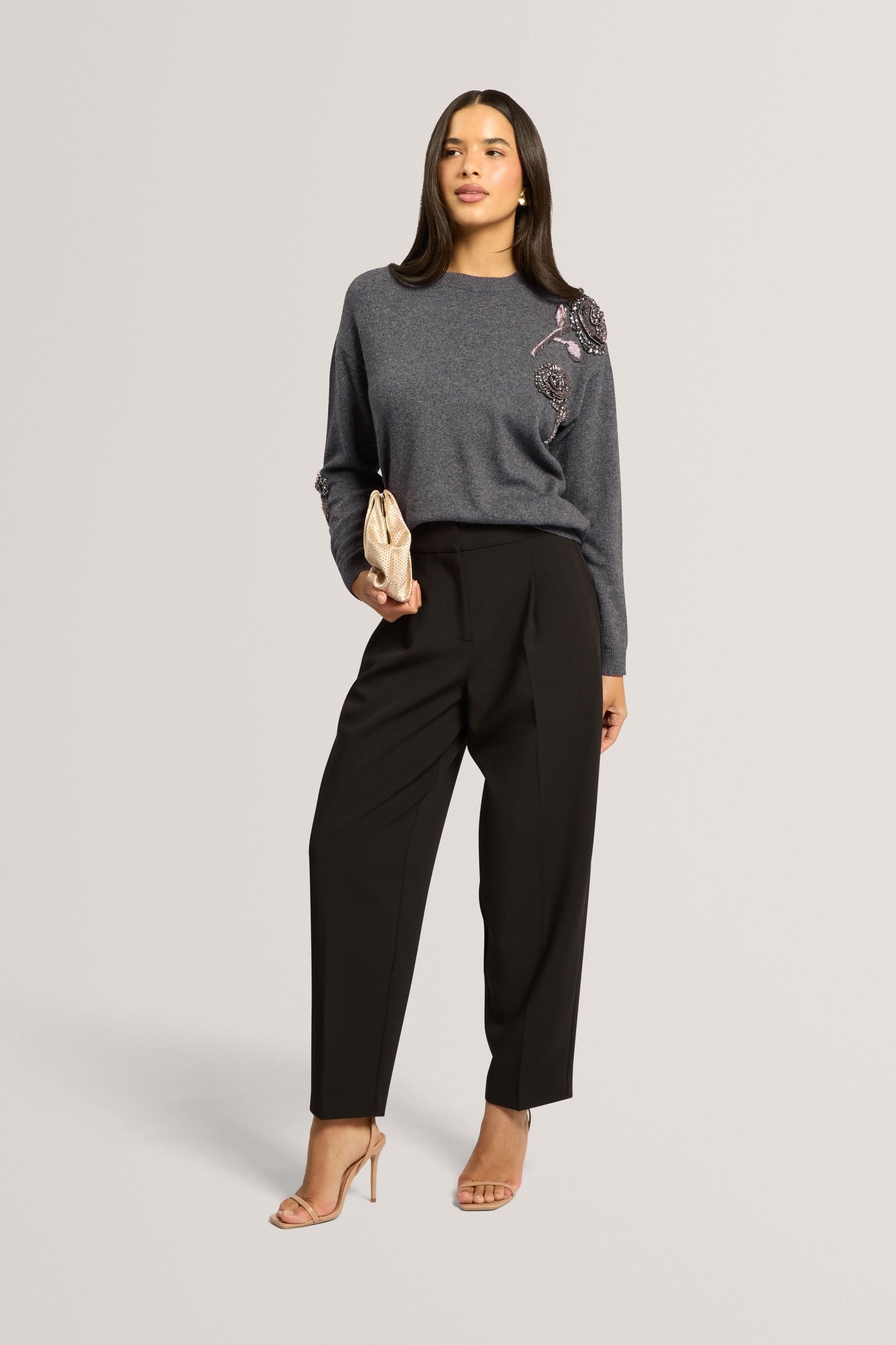 EMBELLISHED WOOL BLEND JUMPER GREY-MARL 1