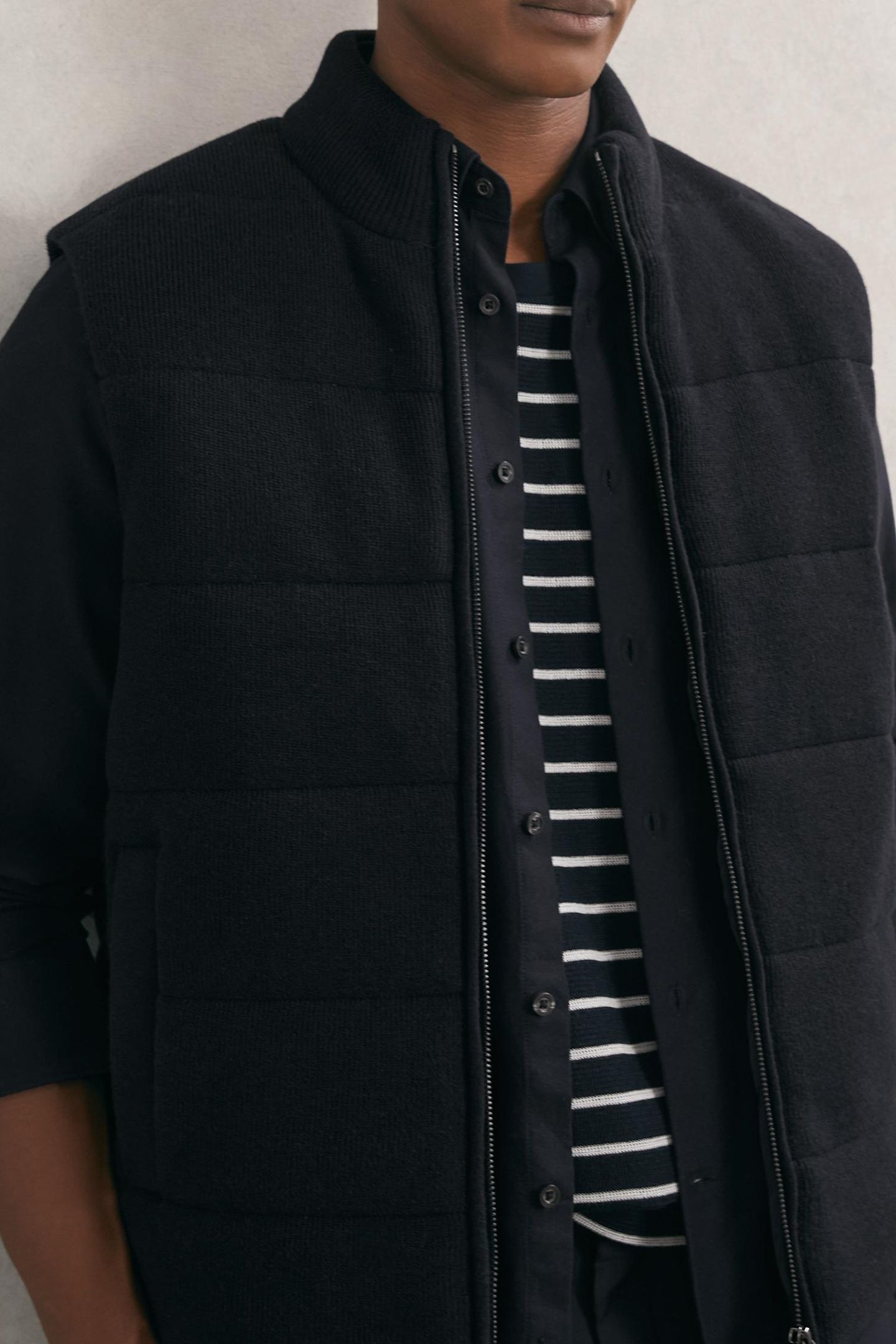 SLEEVELESS ZIP THROUGH RIBBED GILET NAVY 6