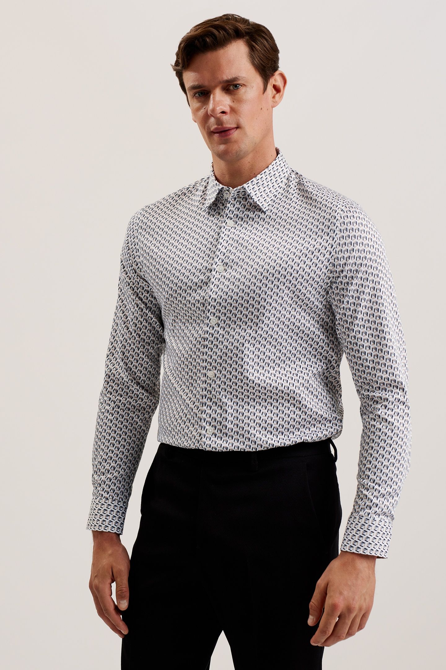 JOSHHY LS SLIM HEX GEO SHIRT TAUPE 1
